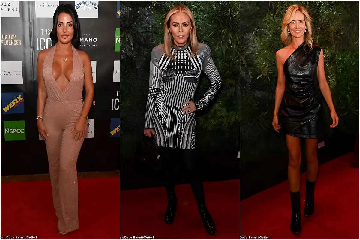 Yazmin Oukhellou puts on a busty display in a pink jumpsuit as she, Patsy Kensit, and Lady Victoria Hervey lead the stars at This Is Icon Awards in support of the NSPCC liennhi