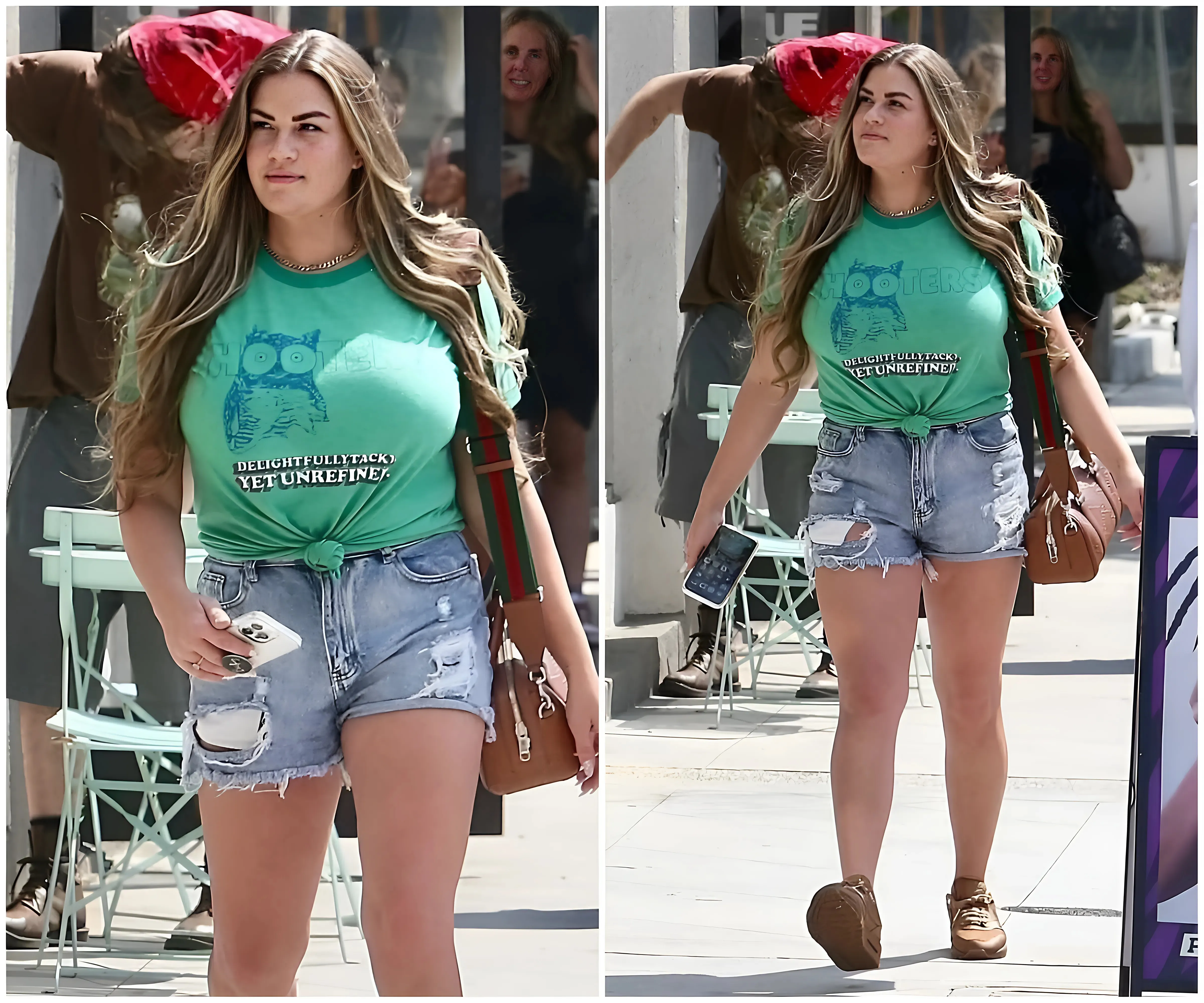 "Brittany Cartwright shows off her sexy look in a Daisy Dukes and Hooters T-shirt while hanging out in West Hollywood... while filing for custody of her son with Jax Taylor"