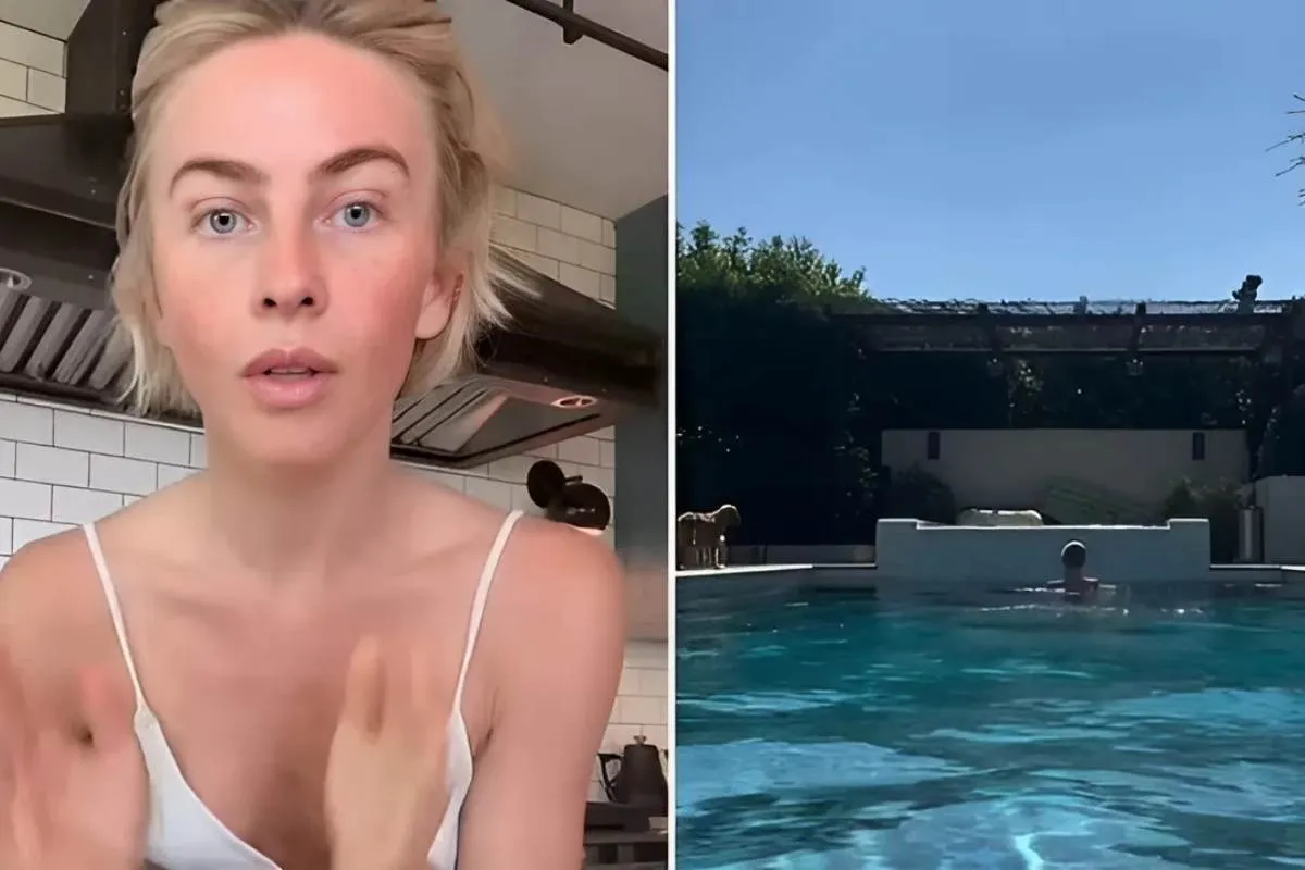 Julianne Hough bares washboard abs in a white bikini as she playfully refers to herself as 'the opposite of tradwife' tram