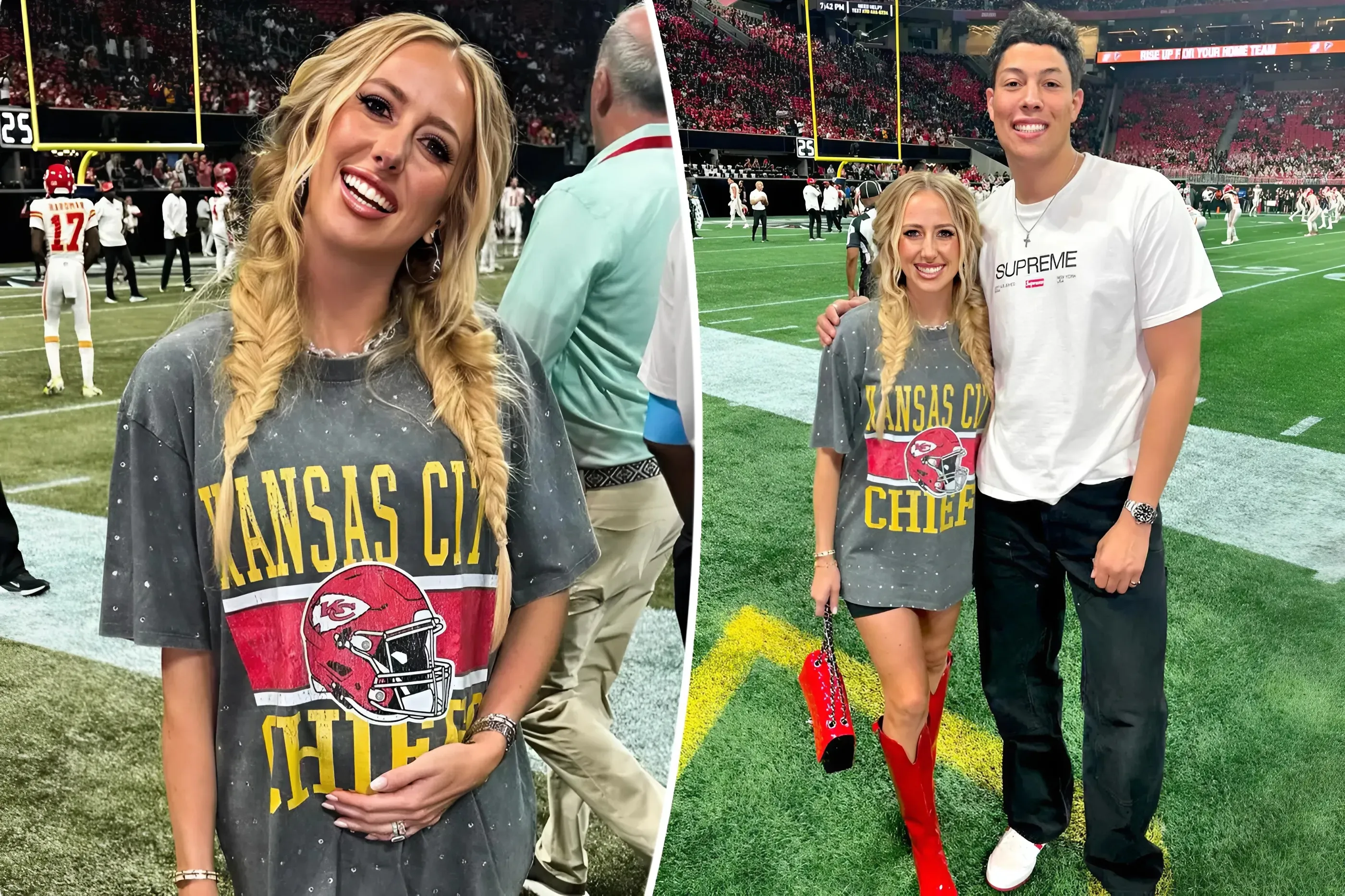 Brittany Mahomes rocks red cowboy boots and $58 bedazzled T-shirt for Chiefs vs. Falcons game