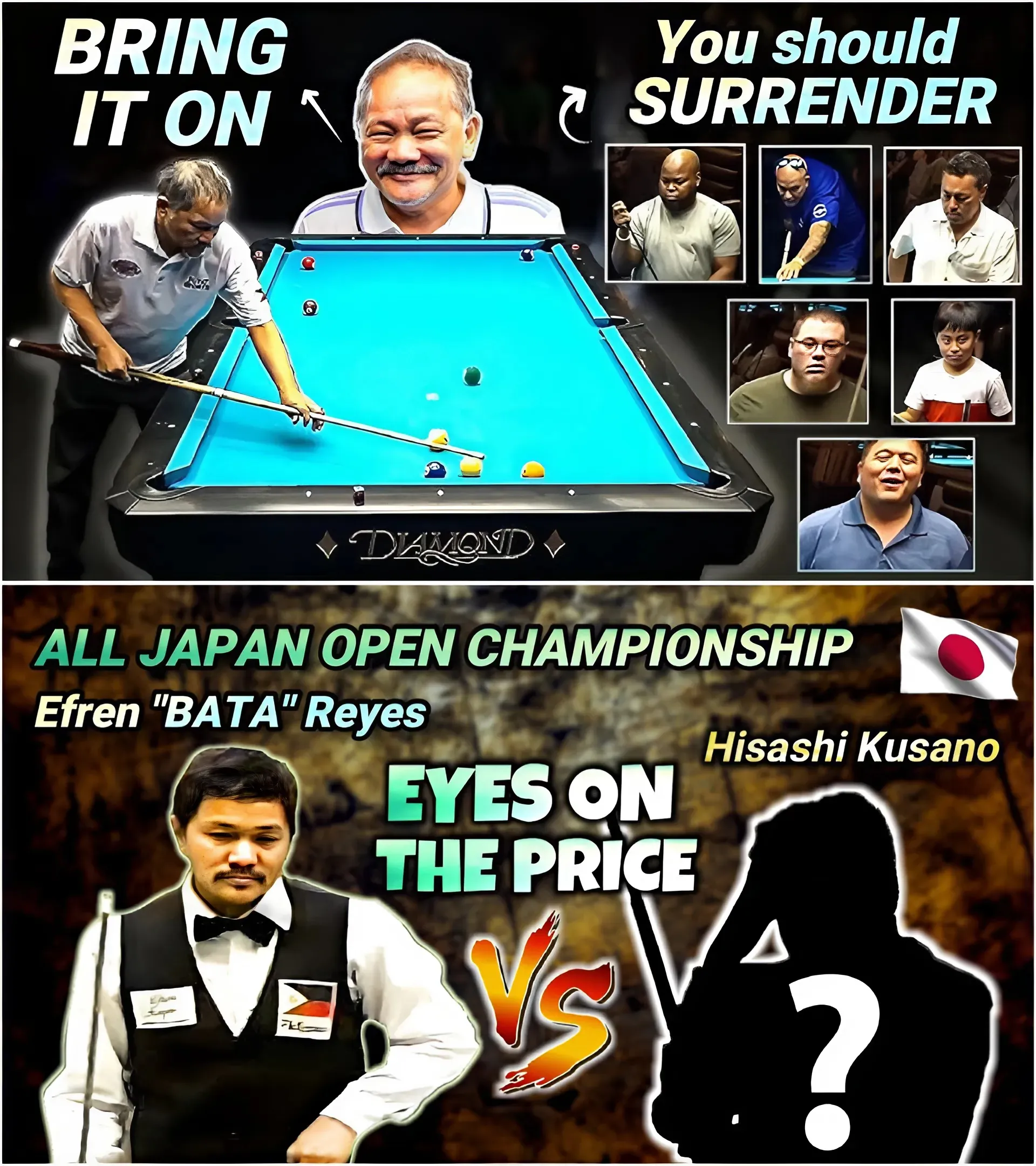 Efren "BATA" Reyes the greatest pool player in the world! Watch this match full of action and epic magic shot from Efren Reyes as he moves to the best of 32 in this pool billiard tournament