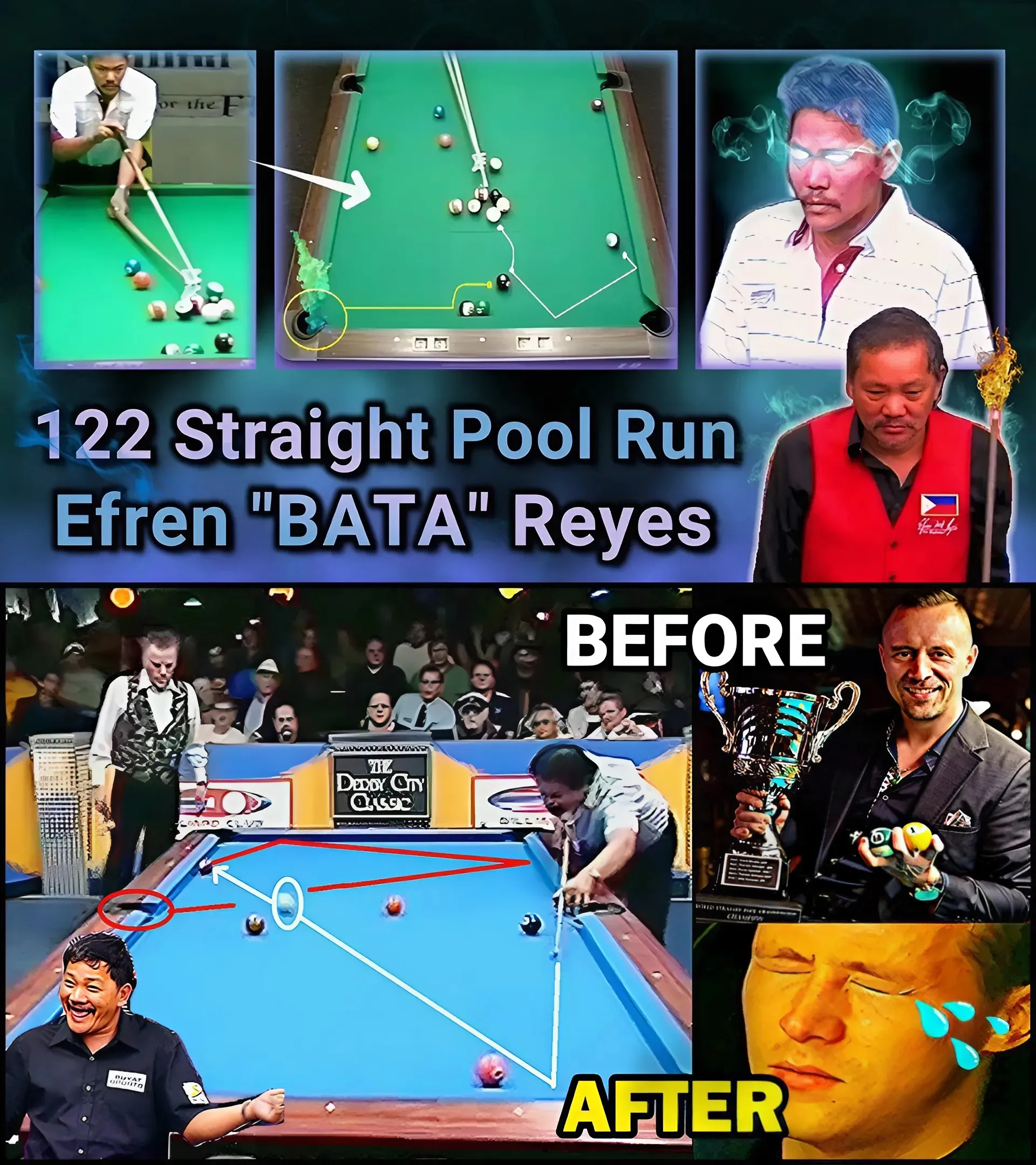 Shocking! Efren Reyes Hits 122 Balls in a Row: No Mistakes, Just Talent!