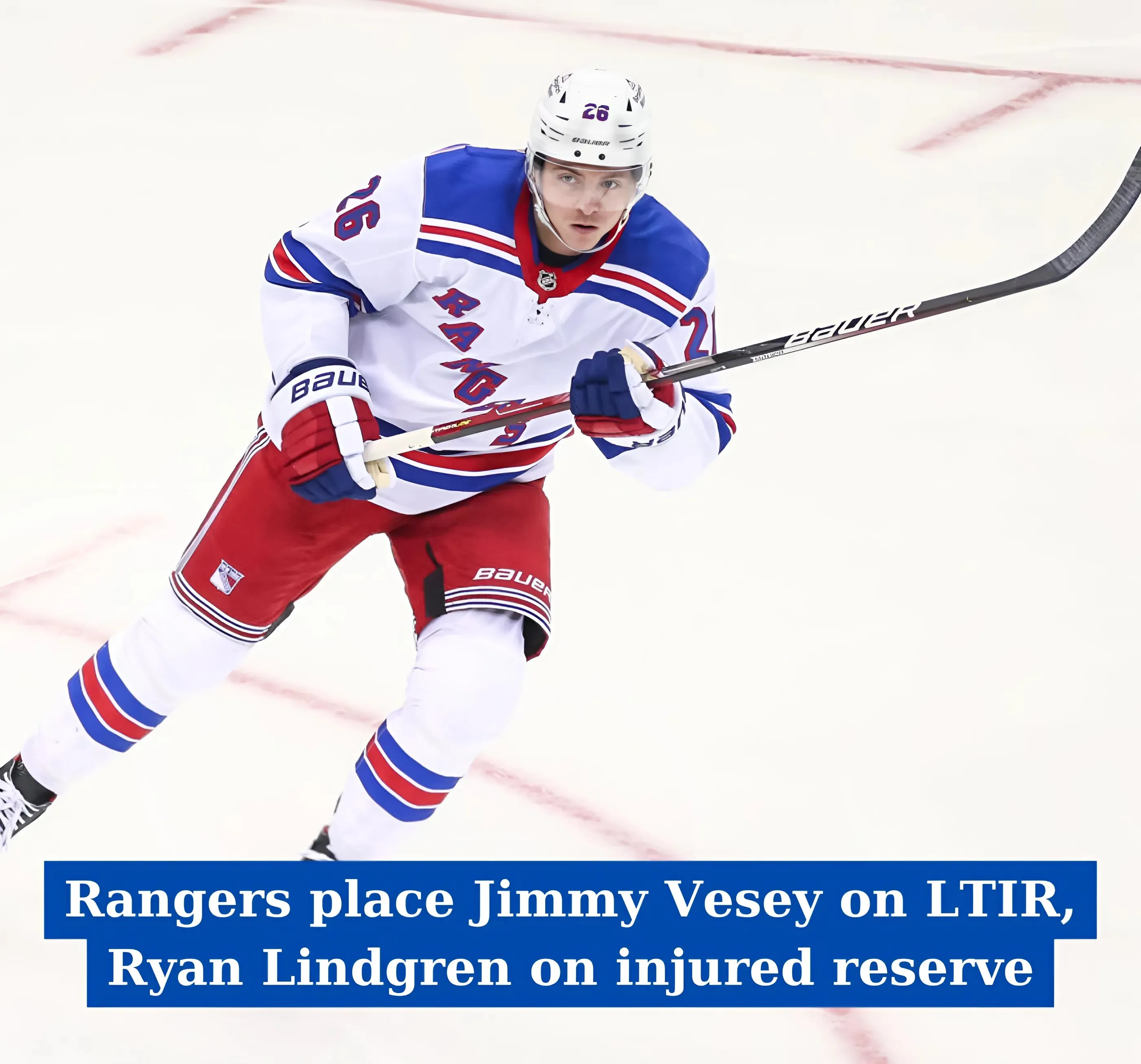 Rangers place Jimmy Vesey on LTIR, Ryan Lindgren on injured reserve