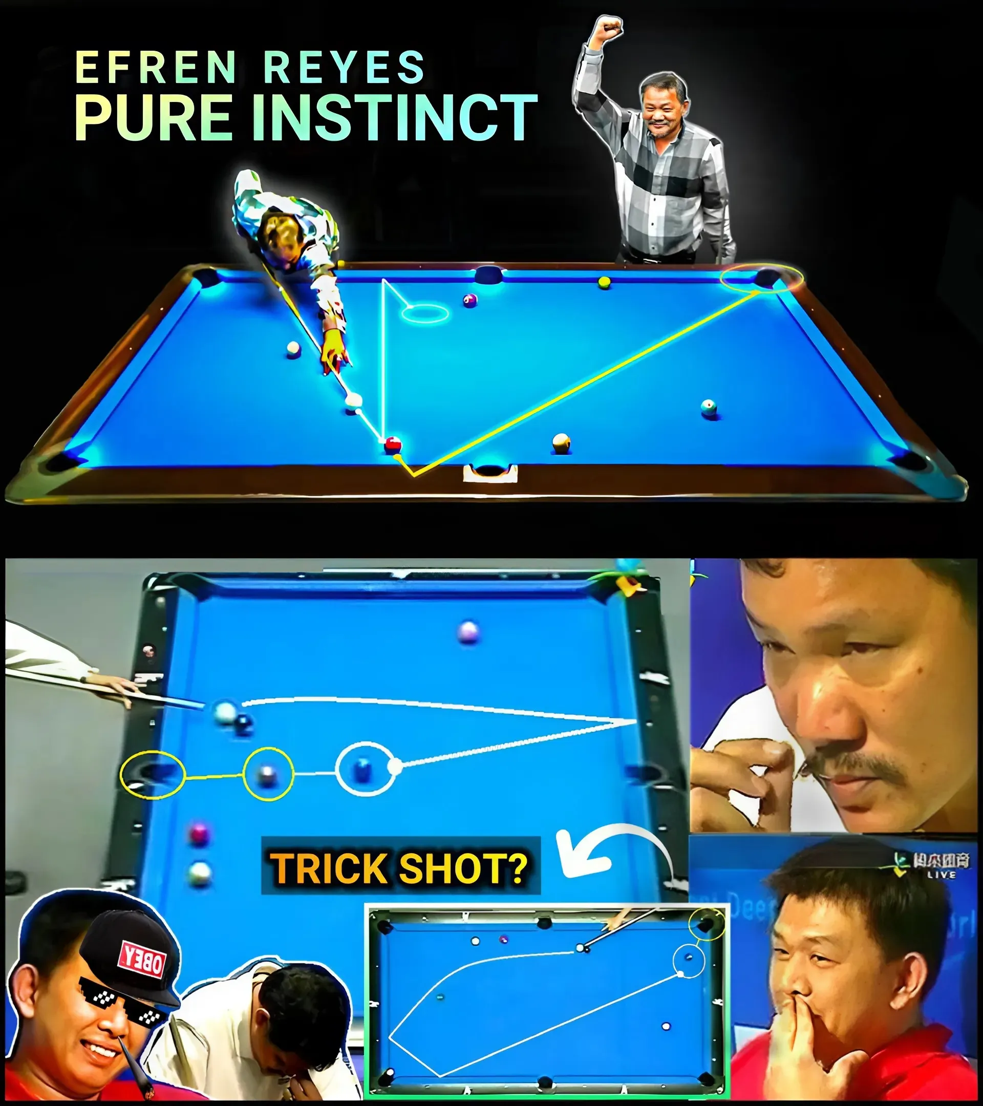 Legendary Efren 'BATA' Reyes: Discover His Eye-Catching KICK SHOTS and TRICK SHOTS!