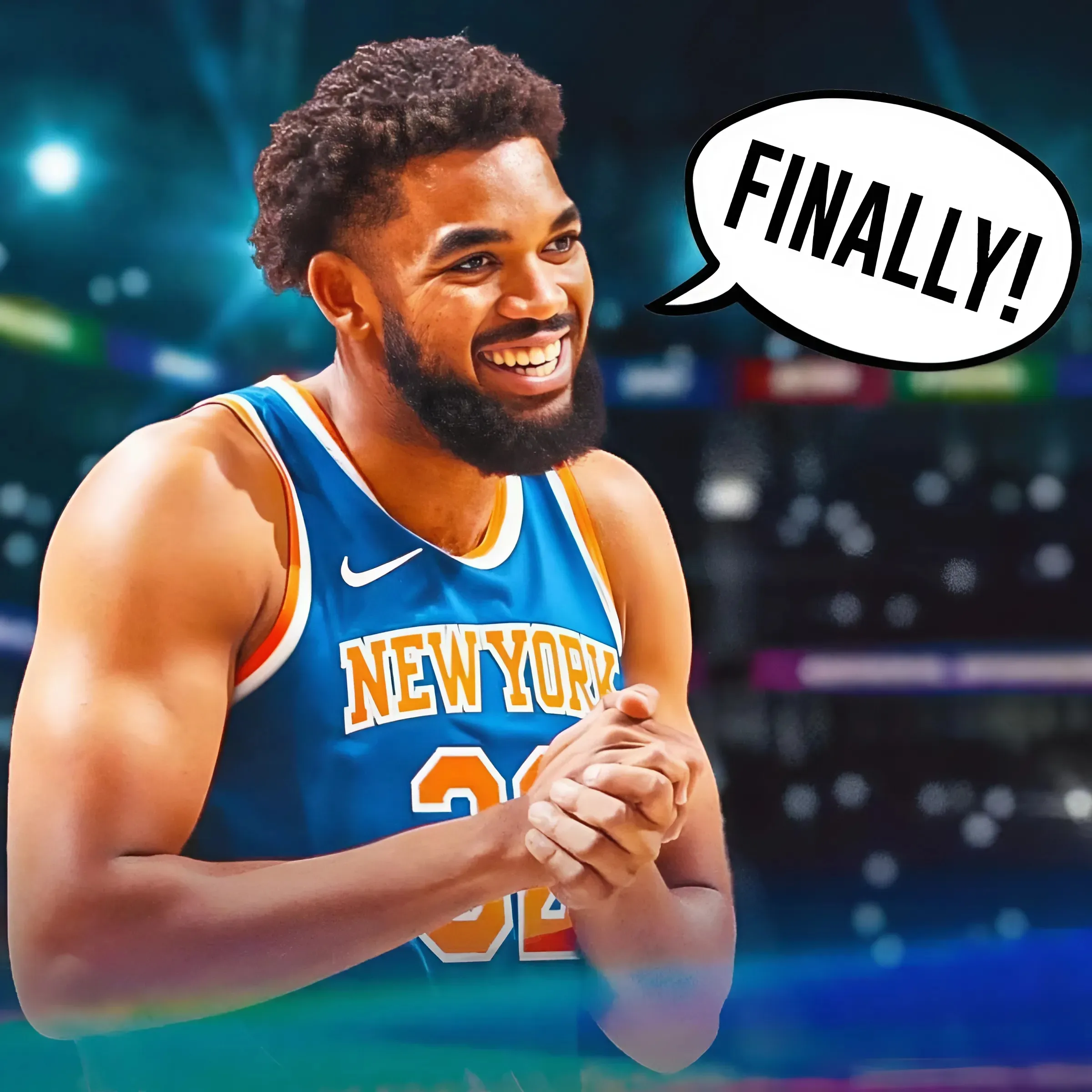 Knicks' Karl-Anthony Towns has hilarious reaction after ending preseason drought