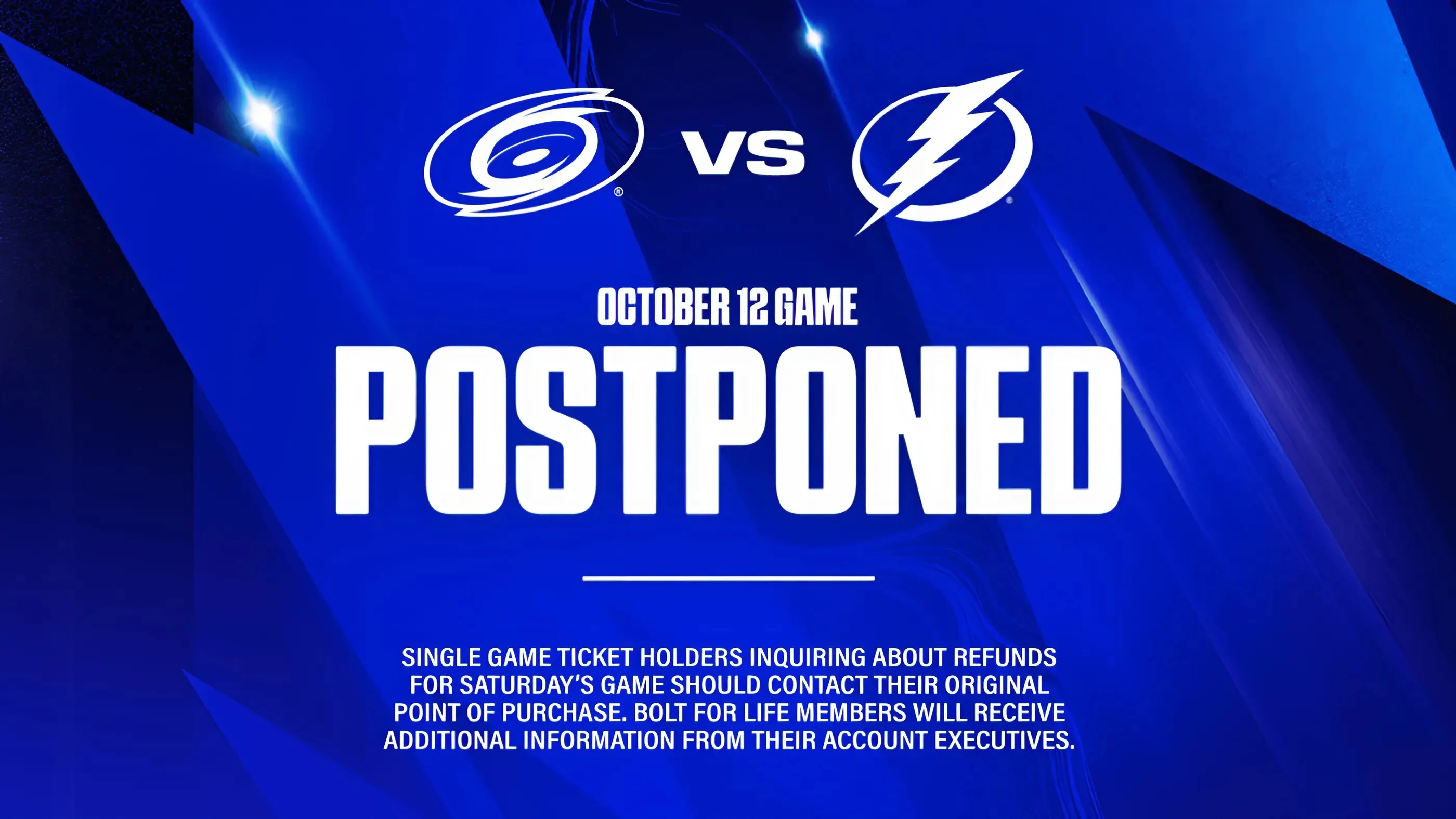 Saturday's Lightning game versus Carolina postponed