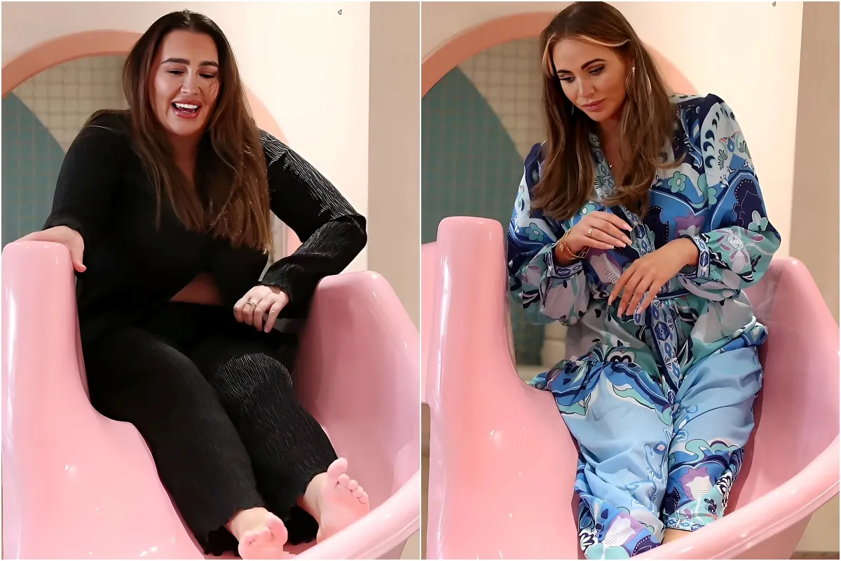 Lauren Goodger flashes her midriff in a stylish black co-ord as she takes turns on a slide with TOWIE co-star Amy Childs while filming the ITV reality show at a soft play area in Essex liennhi