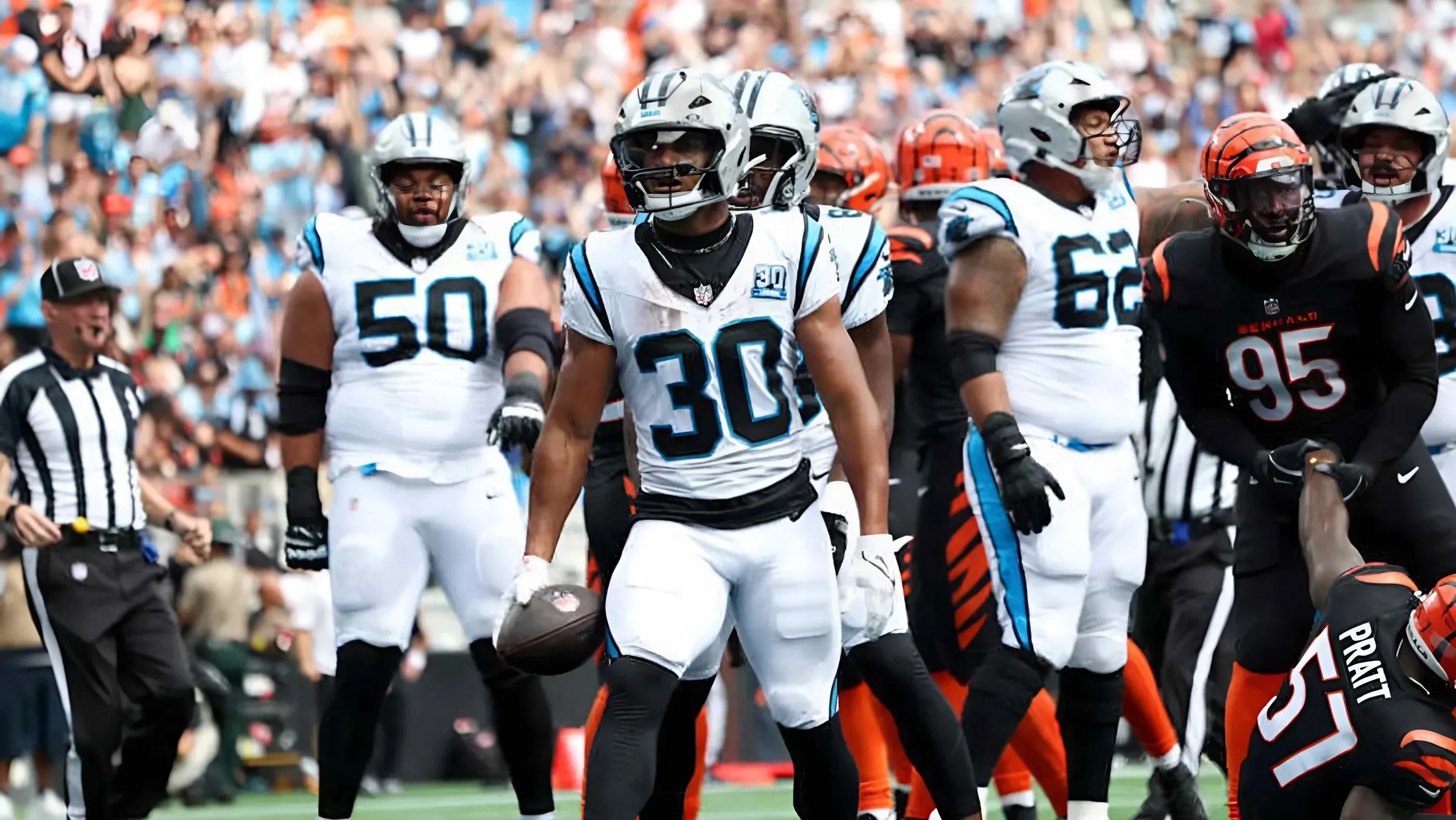 Panthers offensive line shines in these highlights for breakout RB Chuba Hubbard