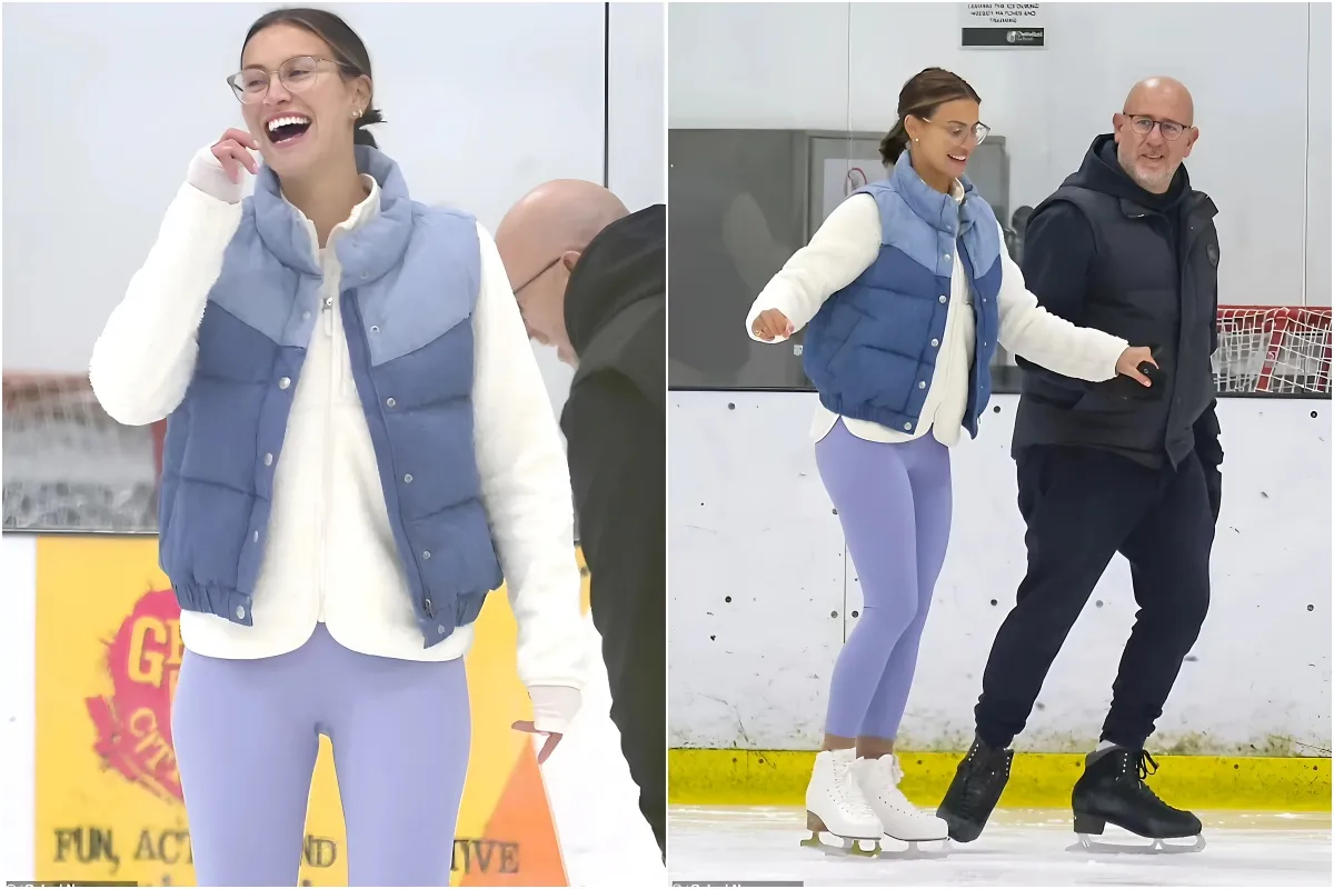 Ferne McCann can't contain her laughter as she shows off her skating skills for the first time at Dancing On Ice training liennhi