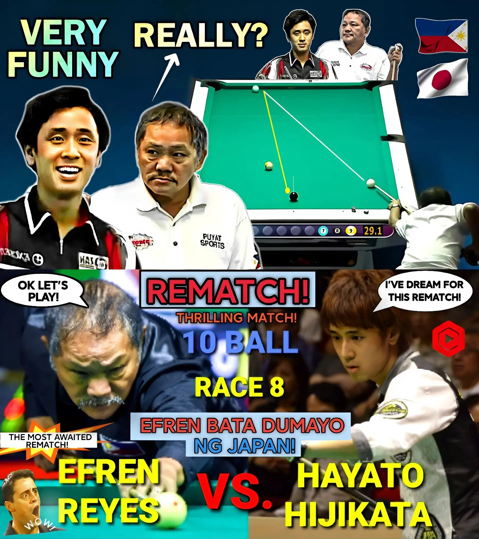 Tokyo's Shocking Battle: Billiards Magic - Efren Bata Reyes Faces Hayato Hijikata in a Rematch!