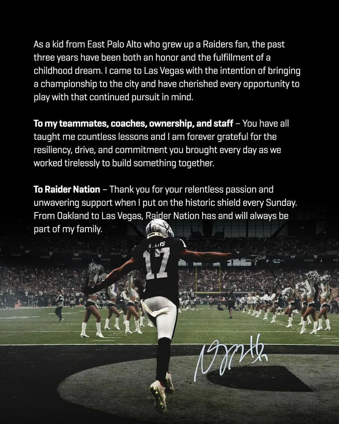 Davante Adams Bids Farwell to the Las Vegas Raiders on Instagram