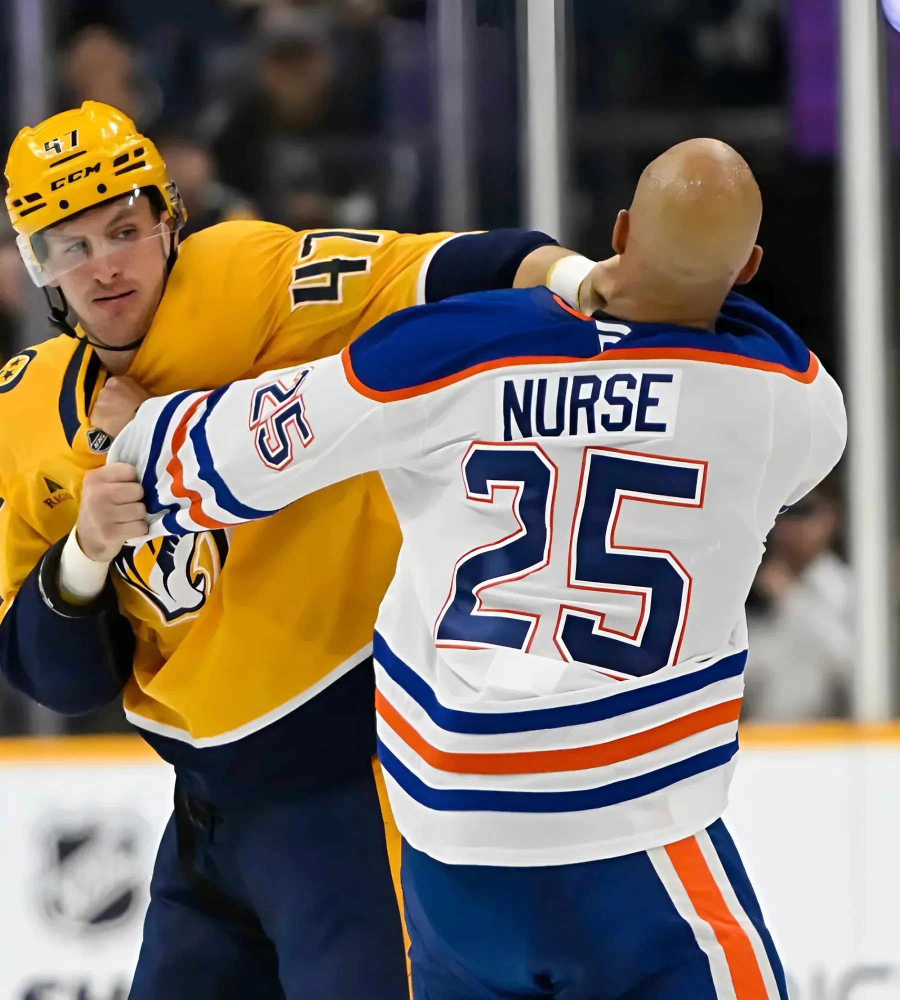 Darnell Nurse drops the gloves with Predators forward after Oilers fall behind once again