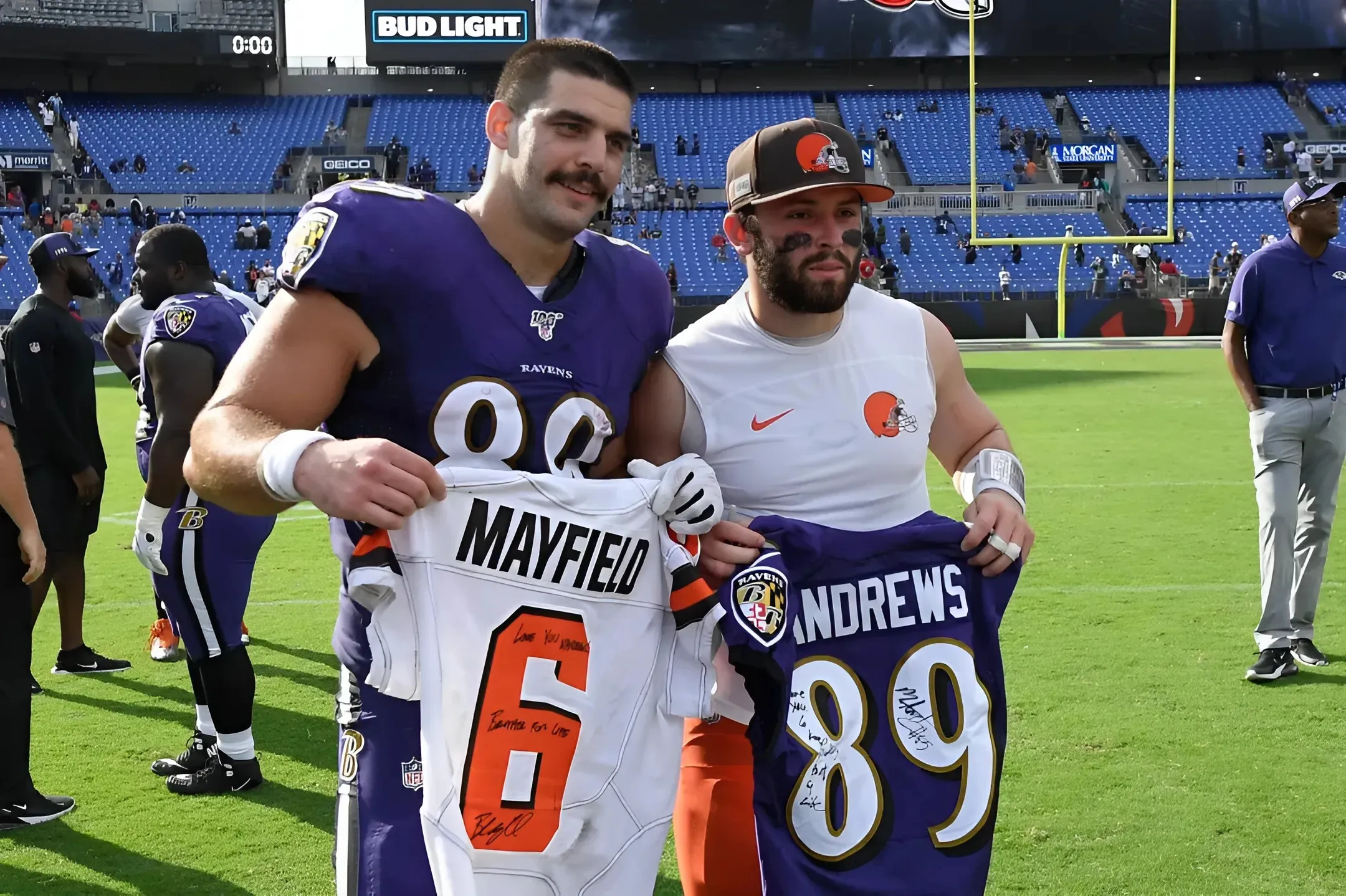 Buccaneers’ Baker Mayfield pokes fun at Ravens’ Mark Andrews: ‘He’s a weirdo’