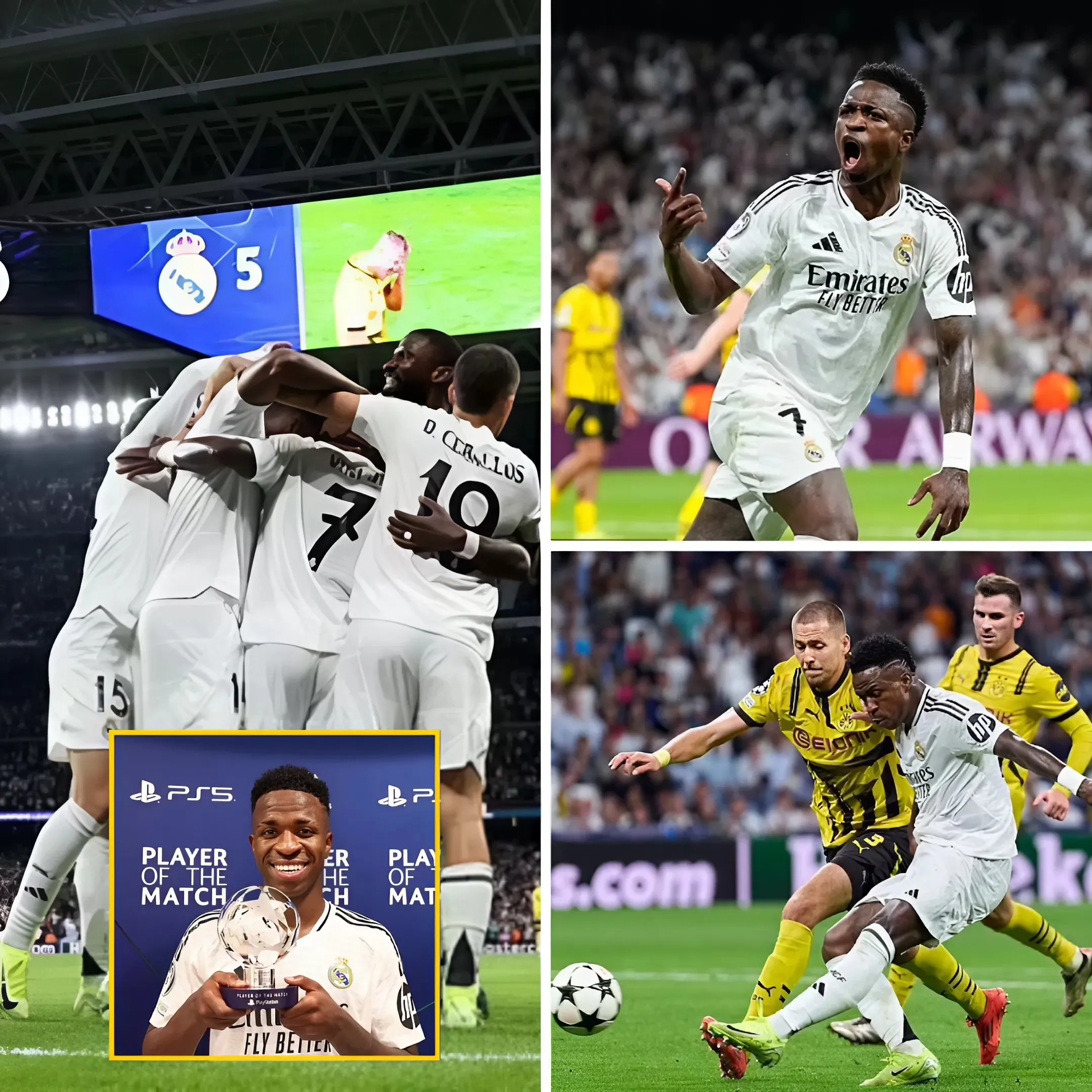 Real Madrid 5-2 Borussia Dortmund: Vinicius Jr anota un impresionante triplete en la Liga de Campeones Marca CINCO goles en la segunda mitad para remontar un 2-0 después de que Jamie Gittens volviera a marcar para los alemanes