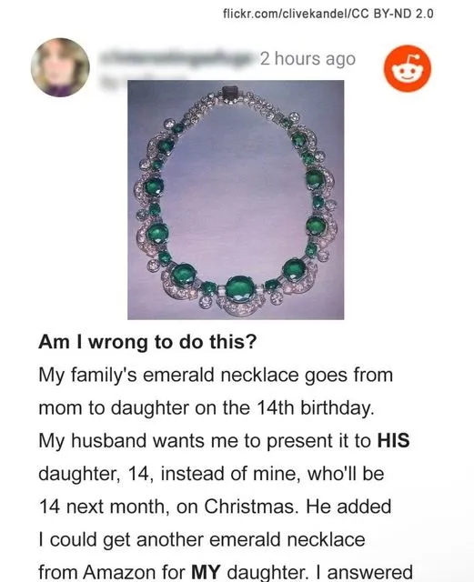 GREEDY DAD WANTS HIS DAUGHTER TO INHERIT HIS WIFE’S FAMILY NECKLACE, INTENDED FOR HIS STEPDAUGHTER