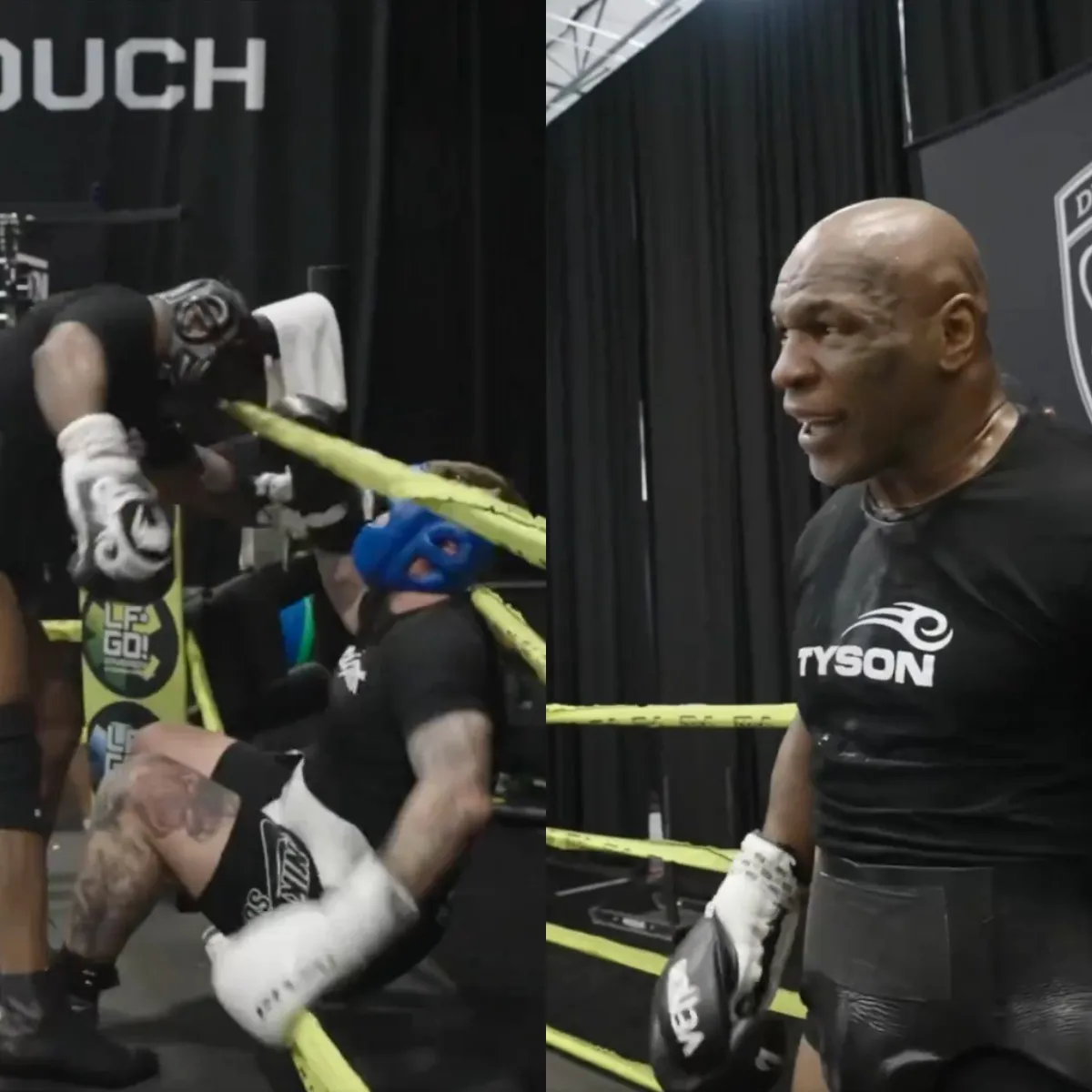 Mike Tyson smashes sparring partner through the ropes with vicious left hook ahead of Jake Paul showdown