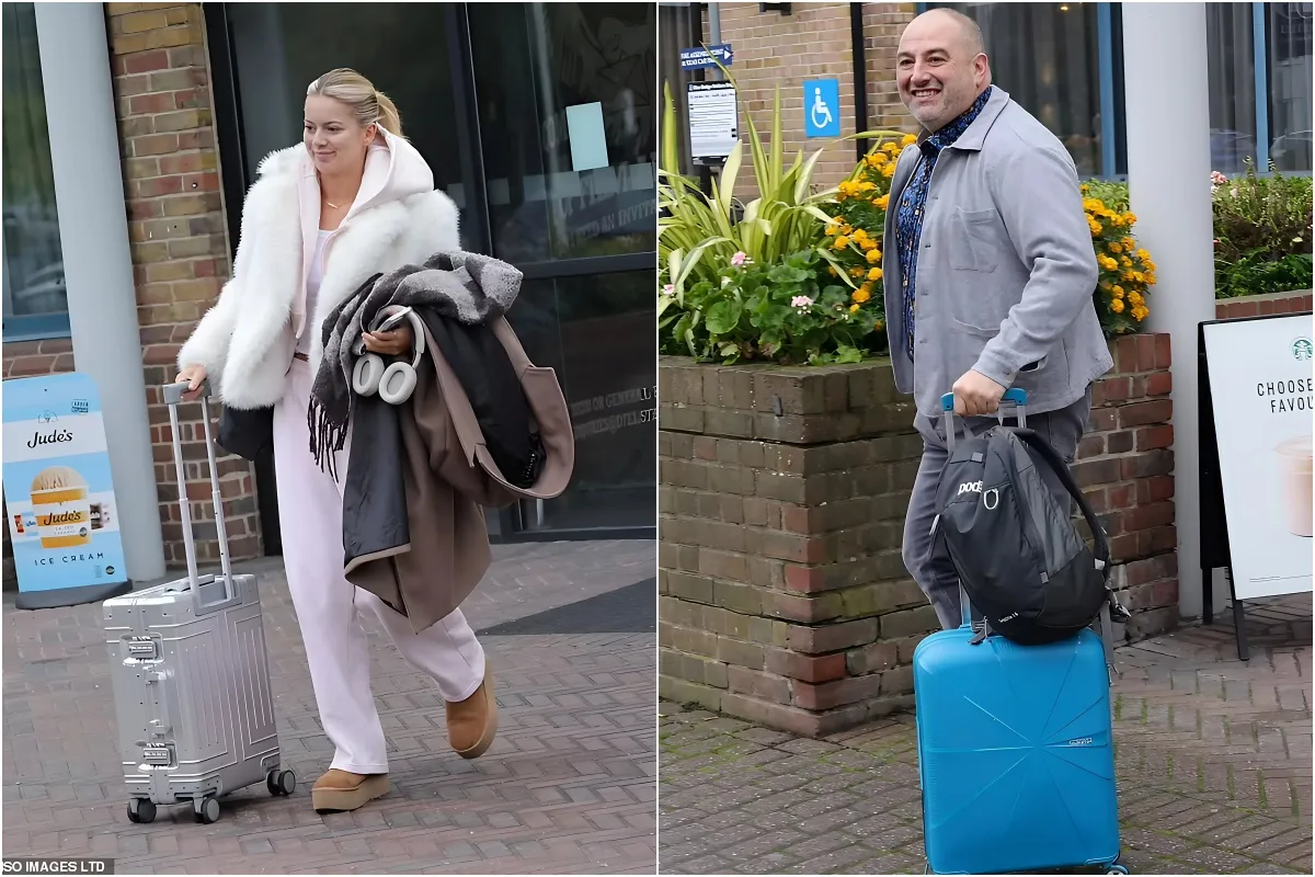 Strictly's Tasha Ghouri wraps up in a baby pink tracksuit and white faux fur coat as she and Wynne Evans join stars leaving their hotel for Halloween Week liennhi