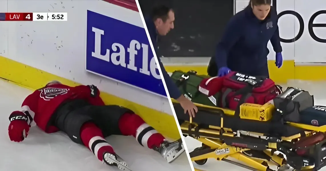 Comets forward Filip Engaras taken off by stretcher after frighting scene on the ice