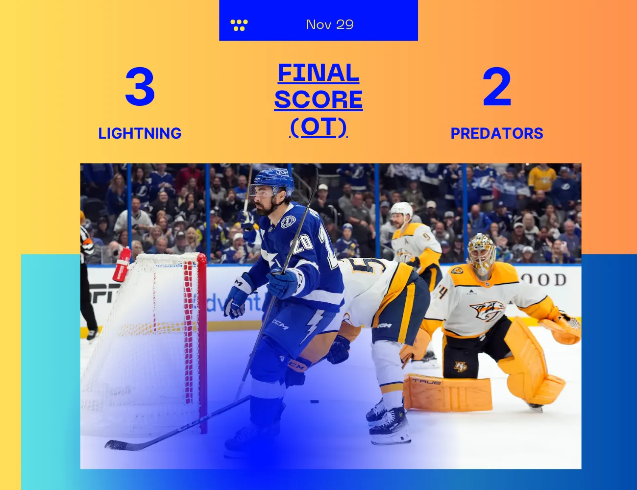 Paul scores in OT, Lightning beat Predators 3-2 in Stamkos' return to Tampa