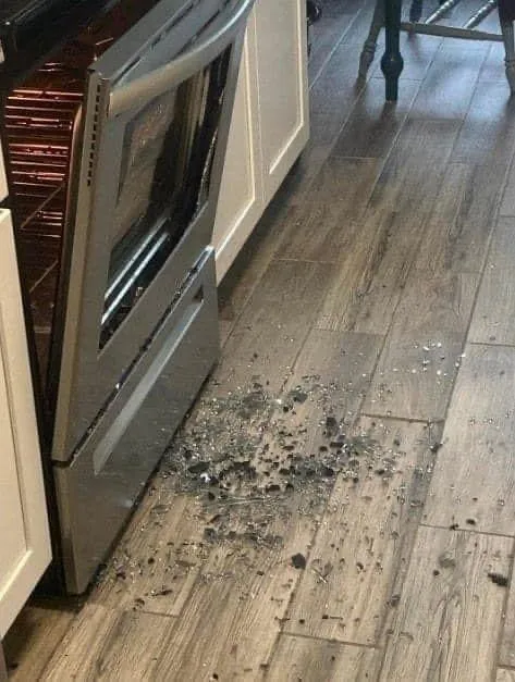 My oven’s glass door shattered while I was eating dinner. It exploded about 5 minutes after it was turned off. What do I do?