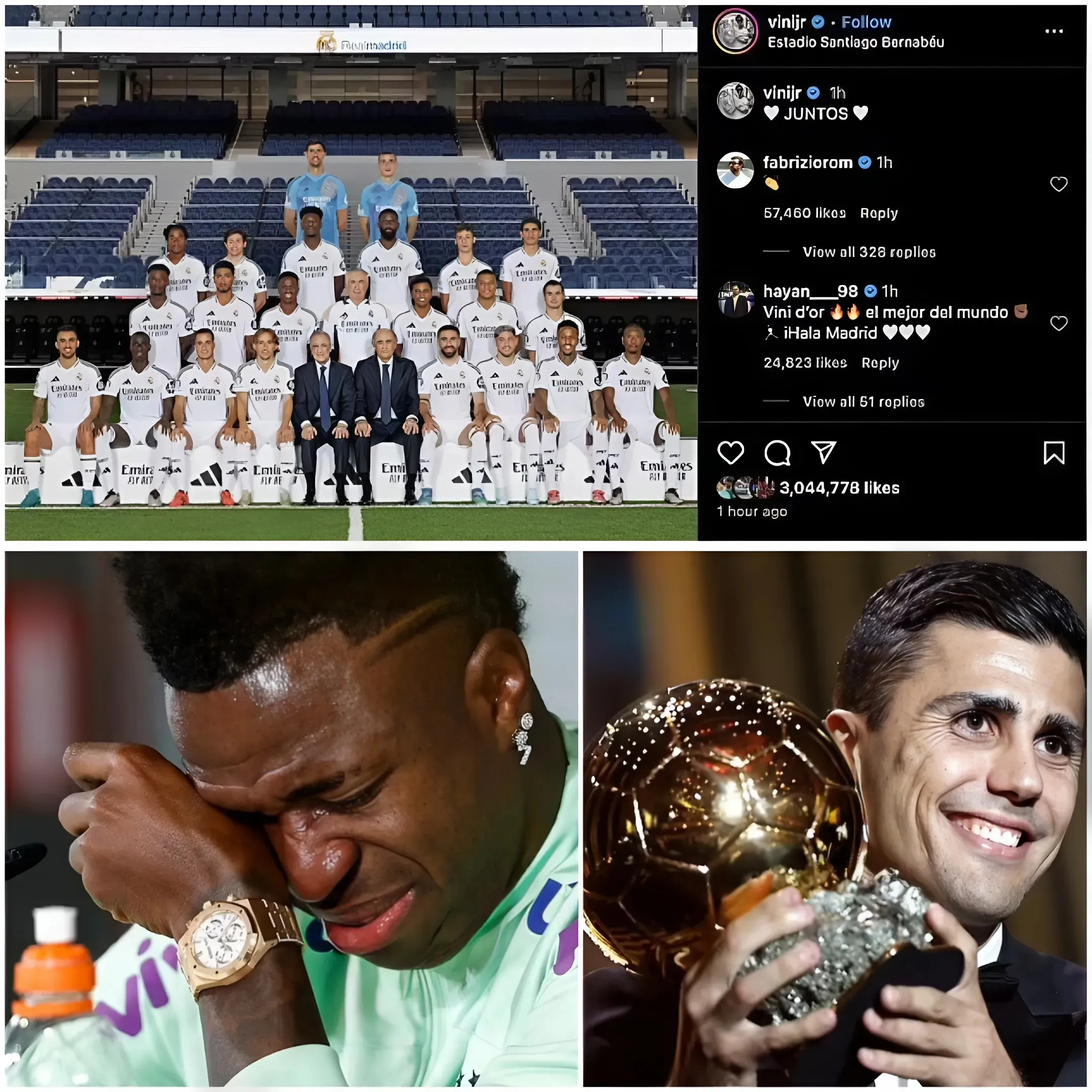 Vinicius Jr publica una foto de la plantilla completa del Real Madrid en las redes sociales apenas horas después de su boicot al Balón de Oro... y la estrella brasileña culpa a su lucha contra el RACISMO por perder el premio