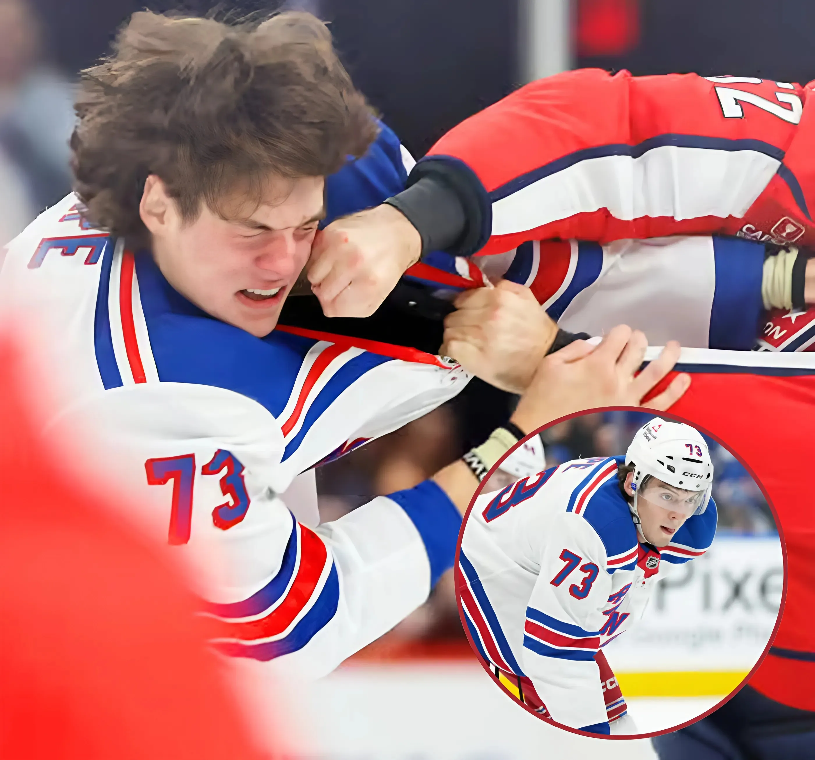 Matt Rempe bloodied in fight against former Rangers top pick