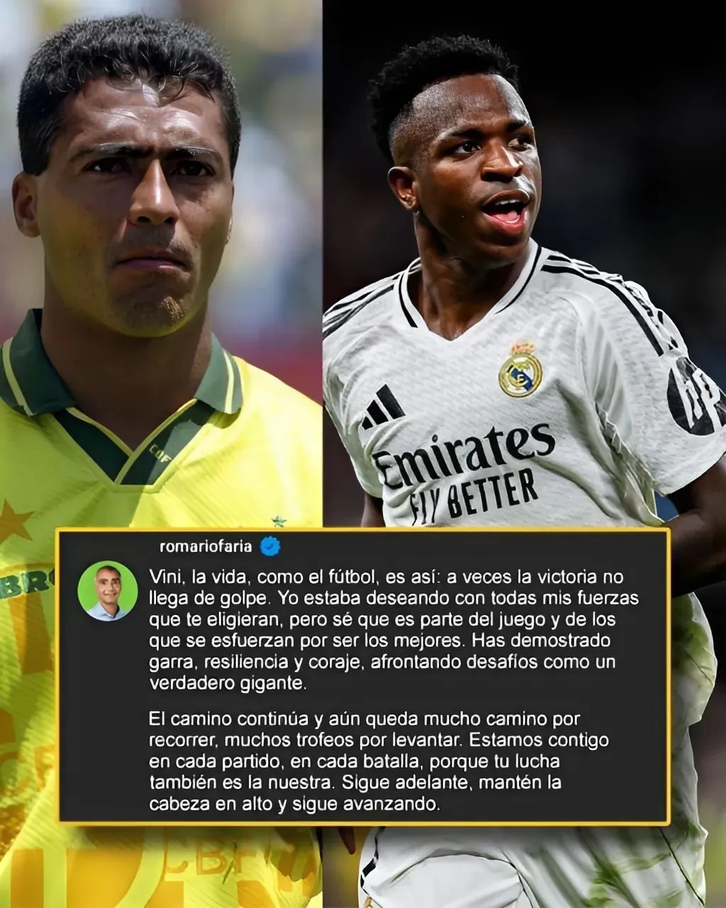 Emotivo mensaje de Romario, leyenda brasileña, a Vini Júnior tras lo ocurrido en la Gala del Balón de Oro.