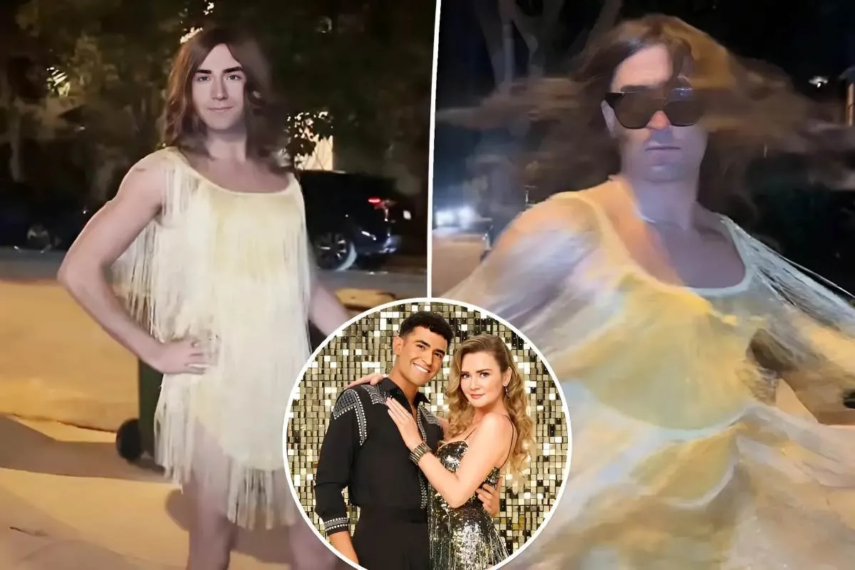 ‘Dancing With the Stars’ pro Ezra Sosa dresses up as partner Anna Delvey for Halloween, complete with bejeweled ankle monitor tram