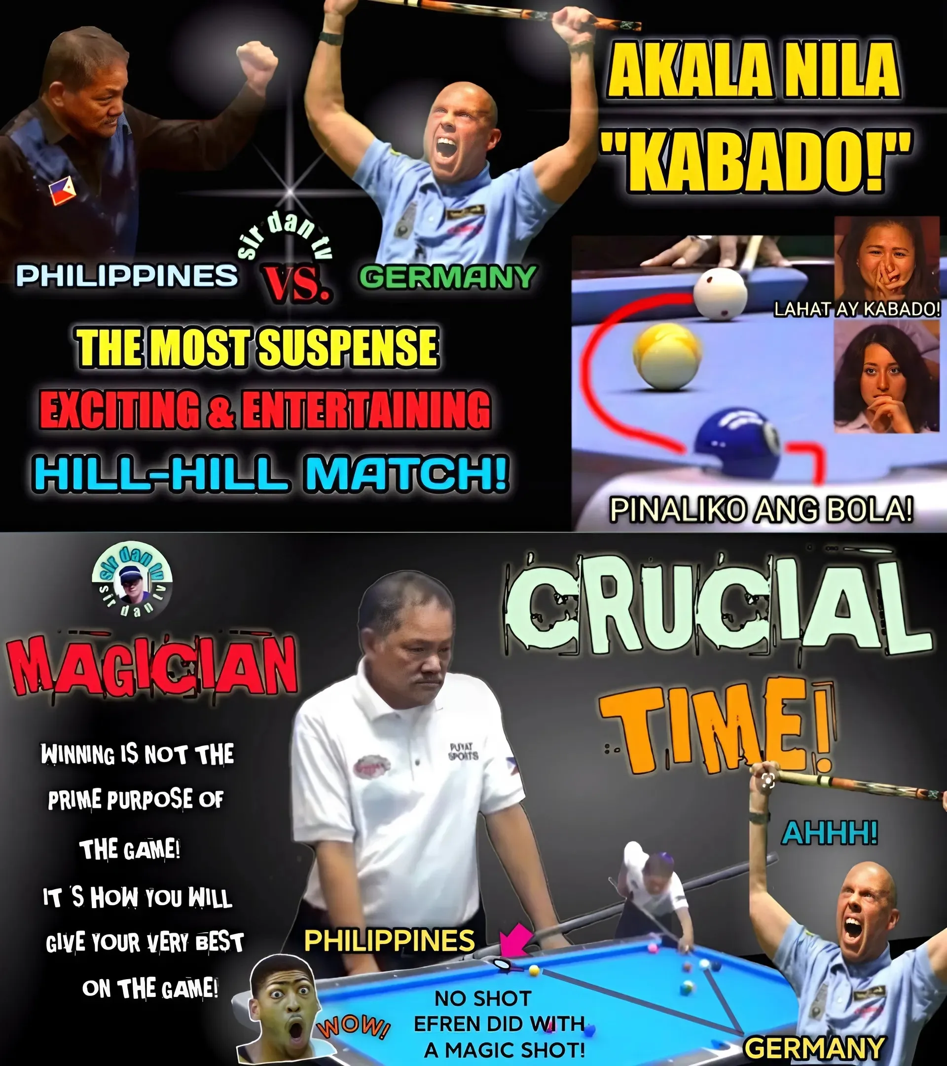 64-Year-Old Legend Efren Bata Reyes vs. German Legend: Dramatic Battle With Surprising Strikes In 8-Ball, 9-Ball and 10-Ball!