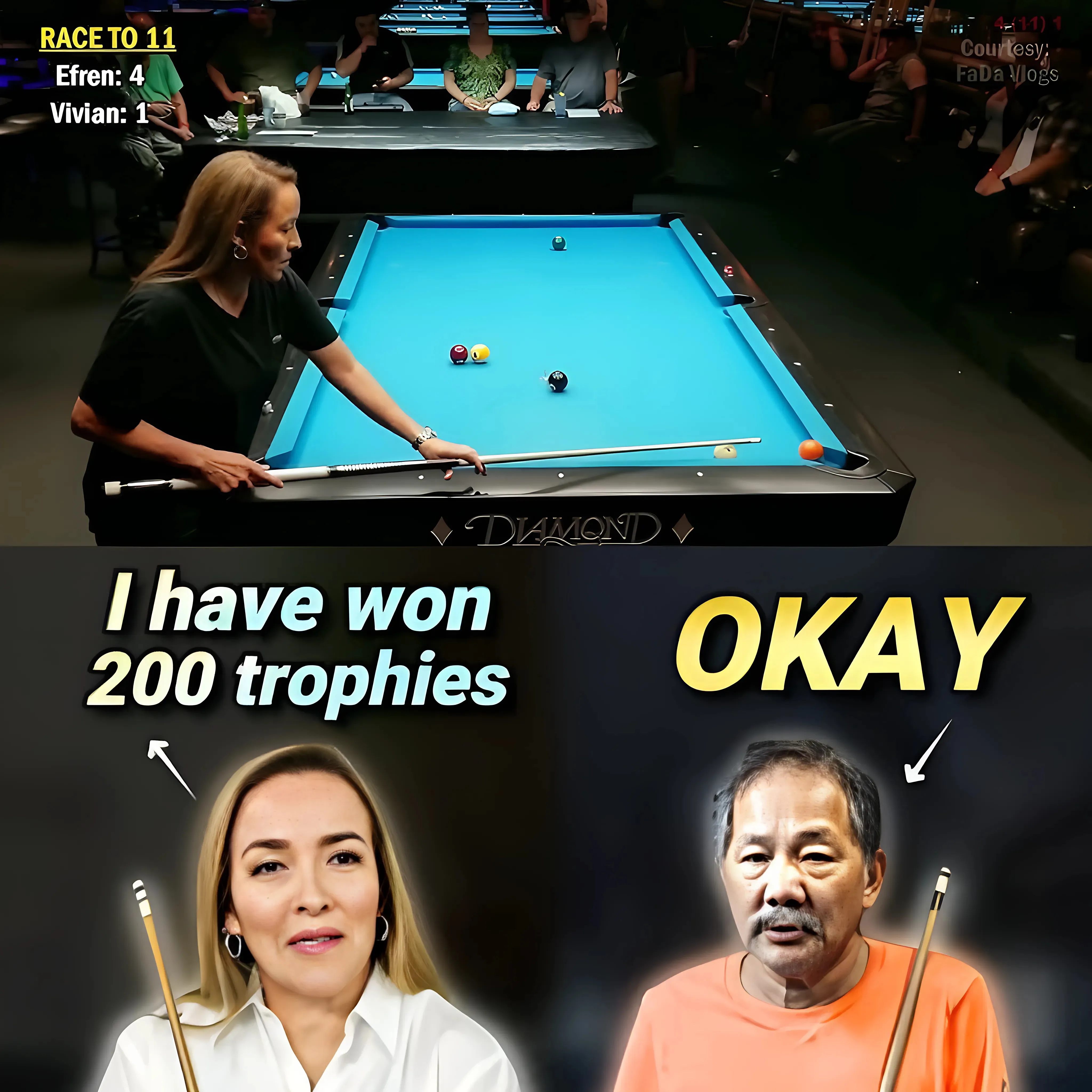 Efren Reyes takes on the confident former world number one, Vivian Villareal, in this epic 9-ball match. With incredible strokes, strategic moves and spectacular shots like you've never seen before, this match is truly a spectacle!