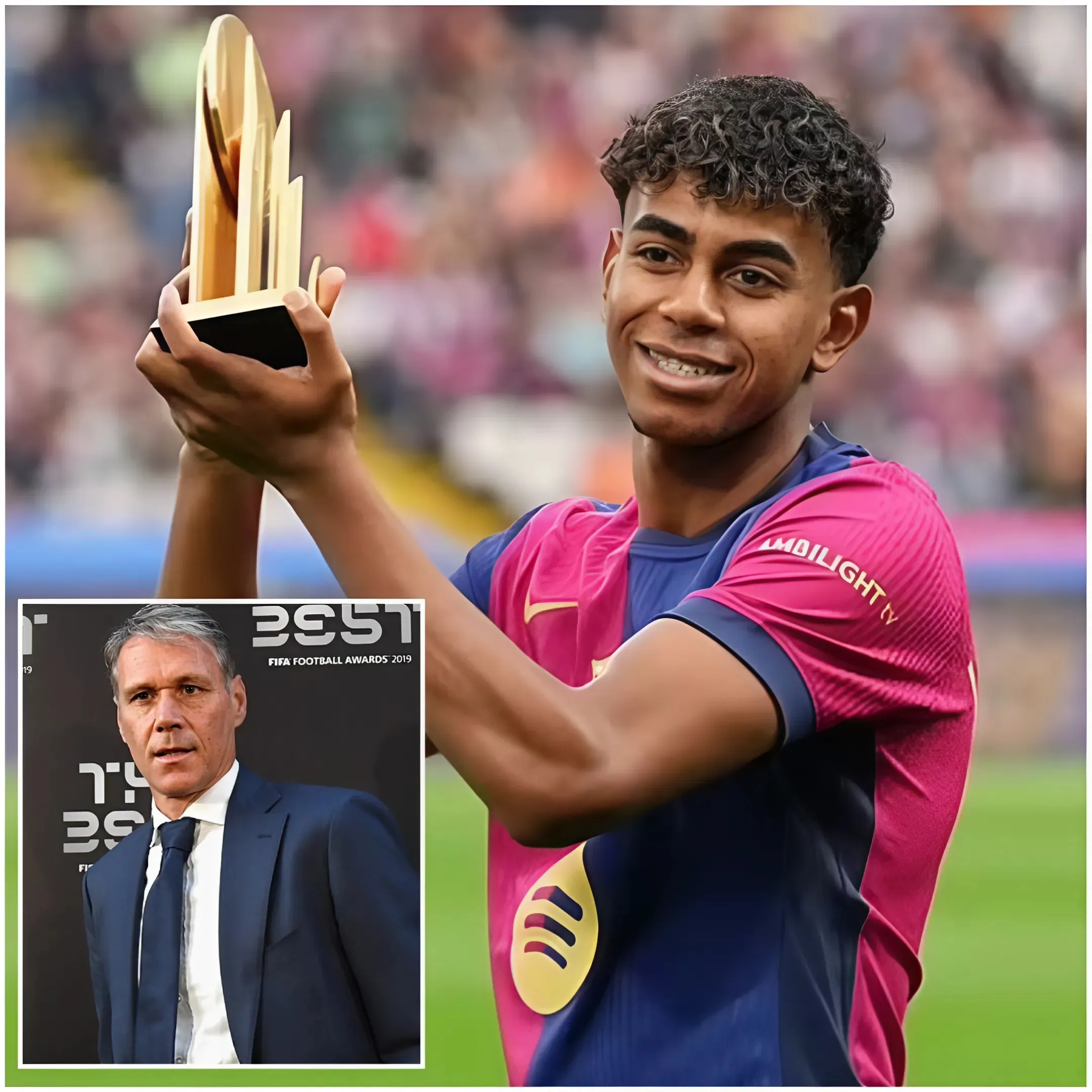 5 min Revelación de premios: En la votación oficial del Trofeo Kopa, Marco van Basten elige a dos jóvenes jugadores de la Premier League entre los 3 primeros... y el ganador anterior SÍ coloca a Lamine Yamal entre los tres primeros 1