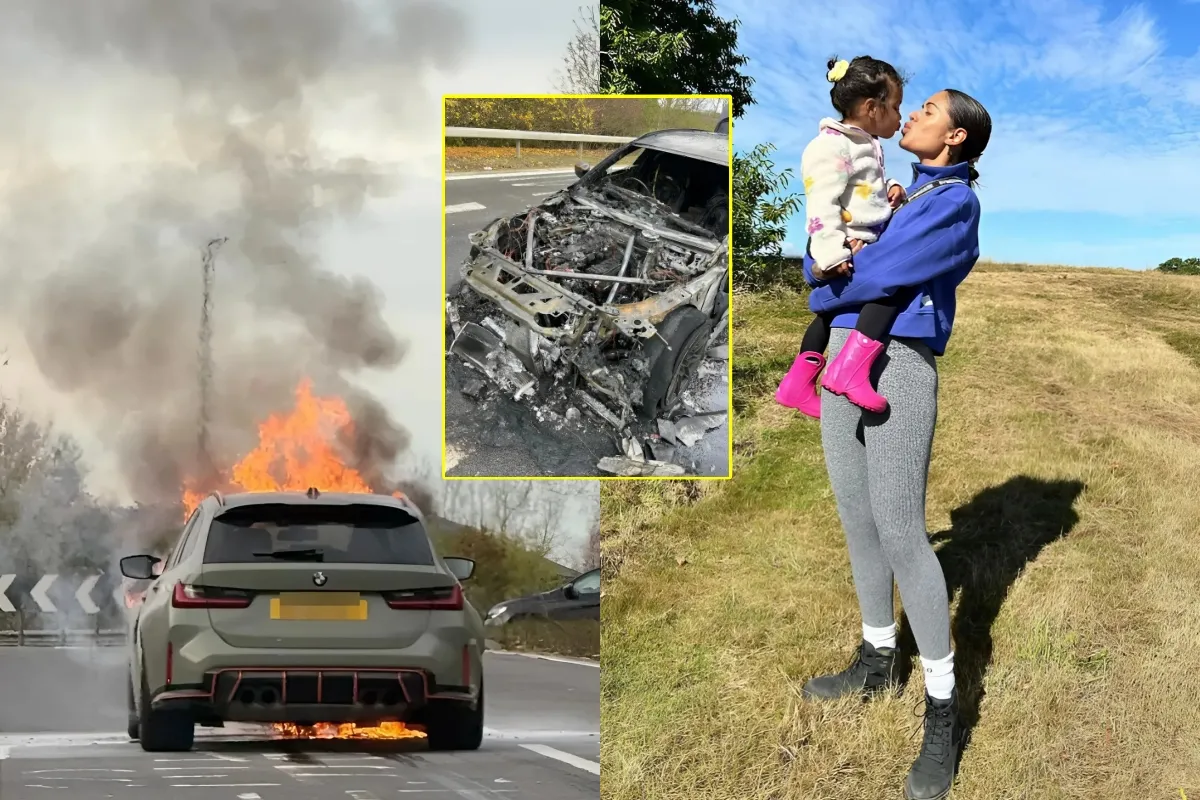 Terrifying moment Love Island star narrowly escapes from burning car with her daughter after it burst into flames ngocc