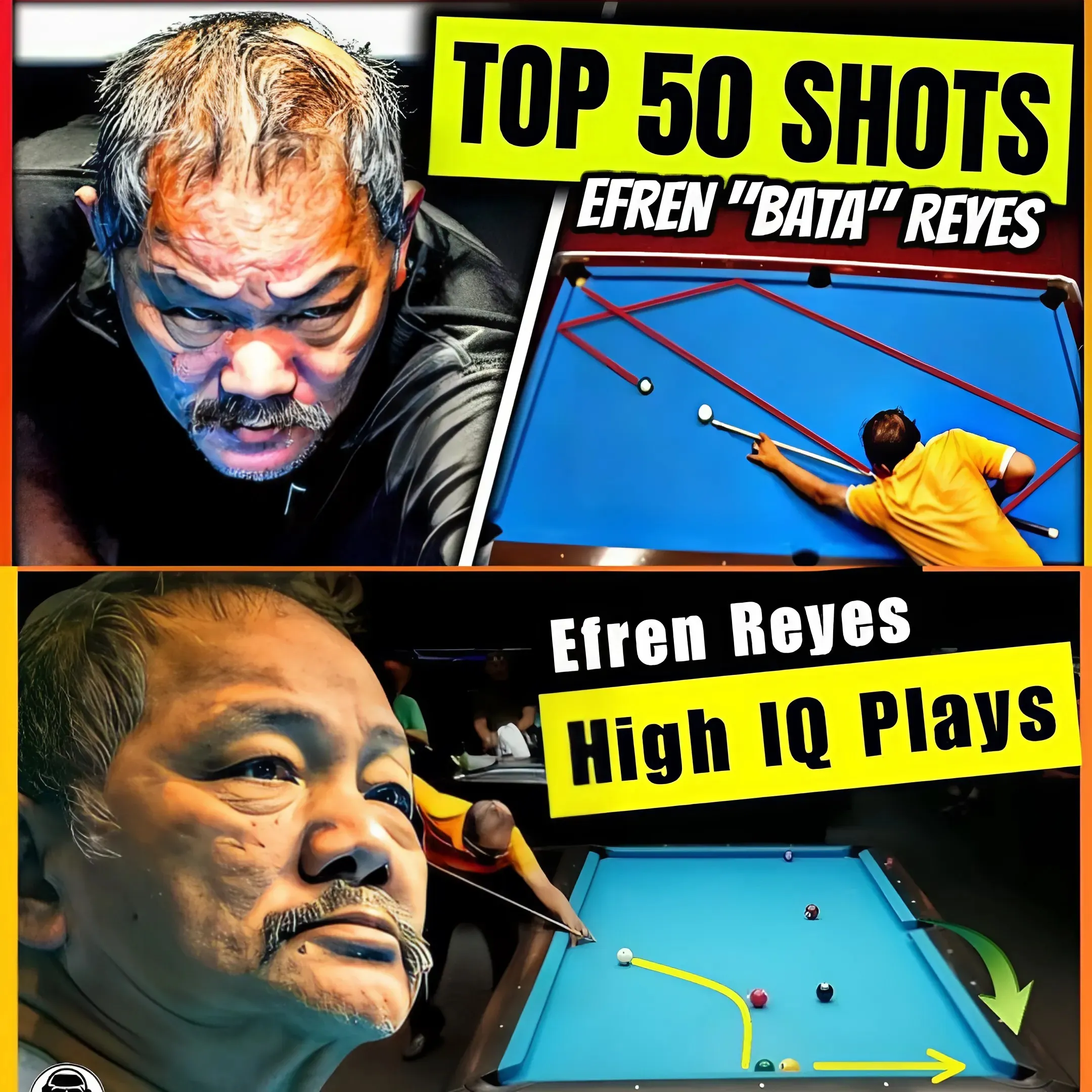 Do you dare to try 50 Classic Shots of the Wizard Efren 'Bata' Reyes - The Filipino Legend Who Made Billiards History!