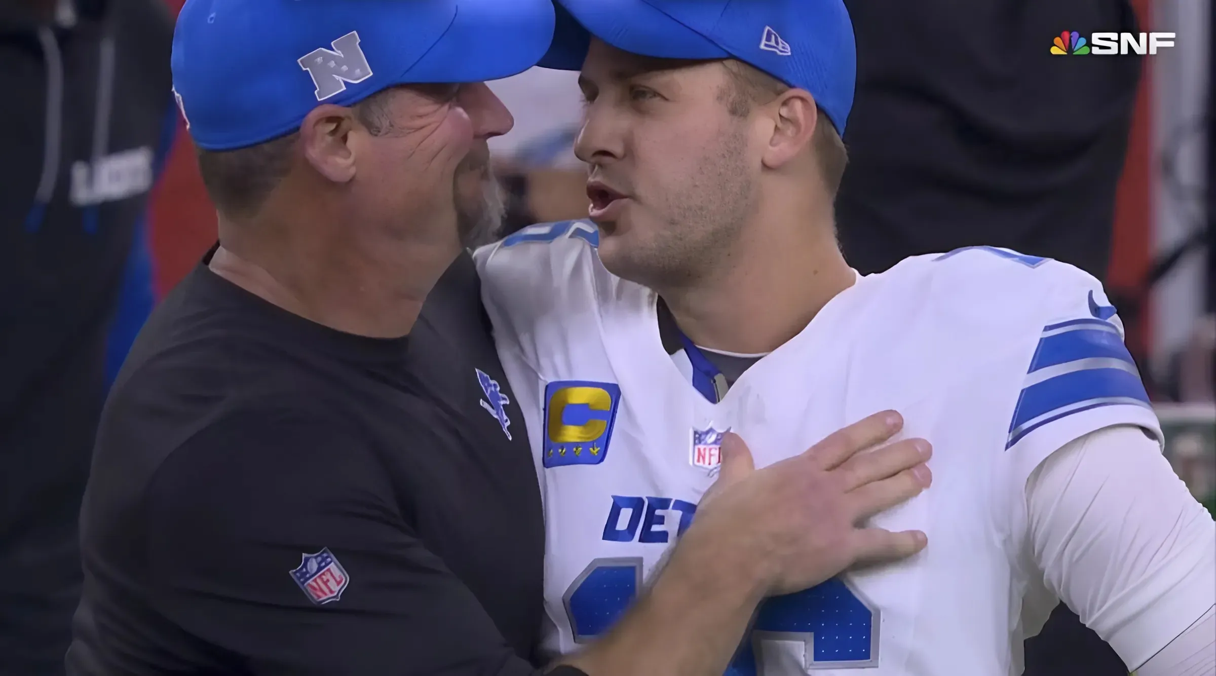 Dan Campbell shares what Jared Goff said in his ear after the Lions win over the Texans and it couldn't be truer