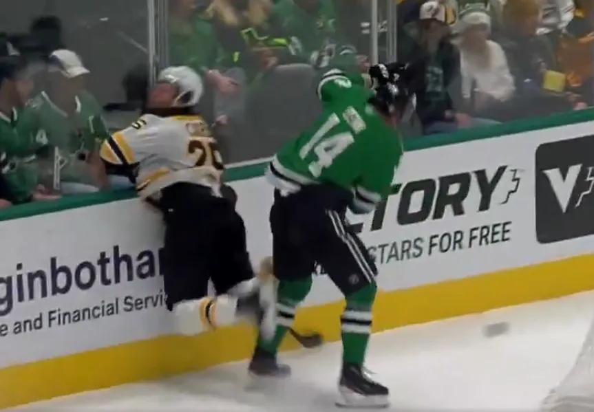 Bruins Defenseman Avoids Injury After Cheap Hit From Stars Forward