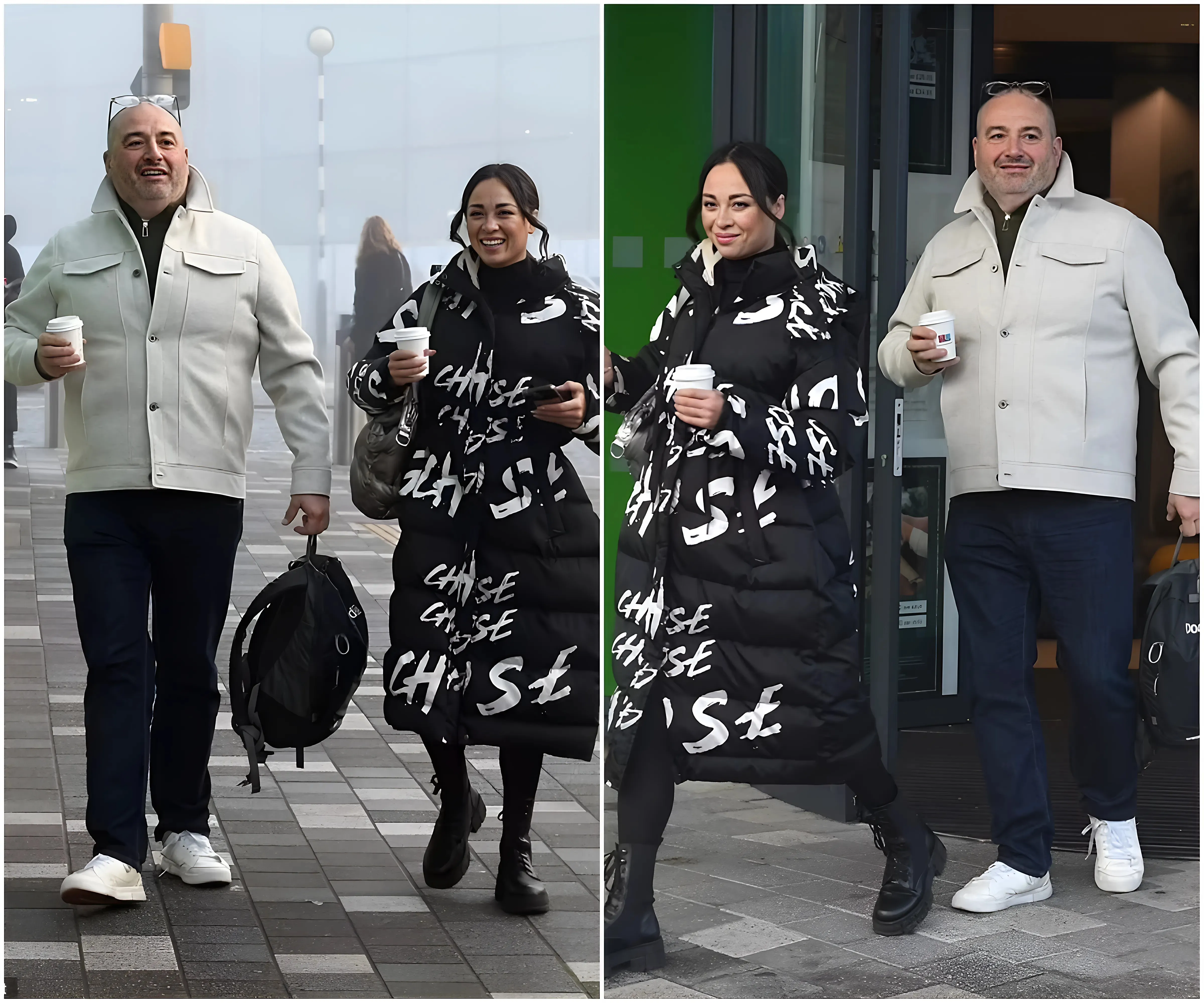 Strictly's Wynne Evans and Katya Jones plaster on a smiles after arriving in Blackpool - as he's tipped to leave the show after narrowly surviving the dance-off amid fan fury - suong