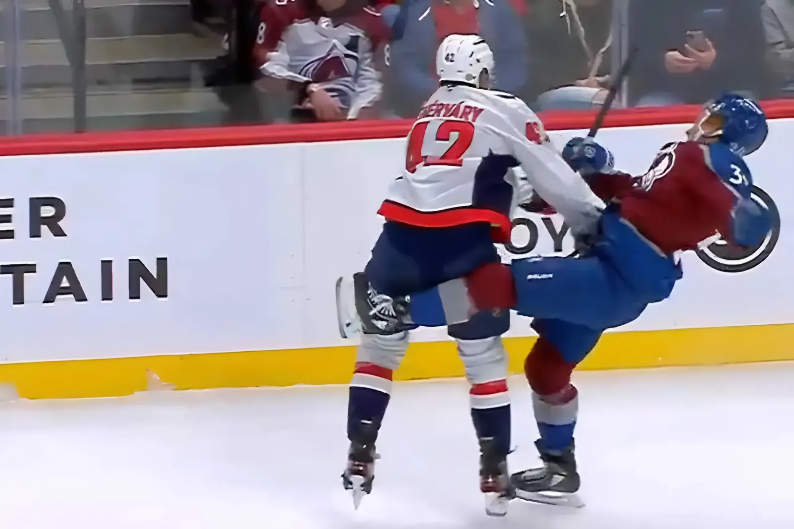 Hit of the year candidate: Martin Fehervary checks Casey Mittelstadt so hard he shatters Avalanche forward’s stick