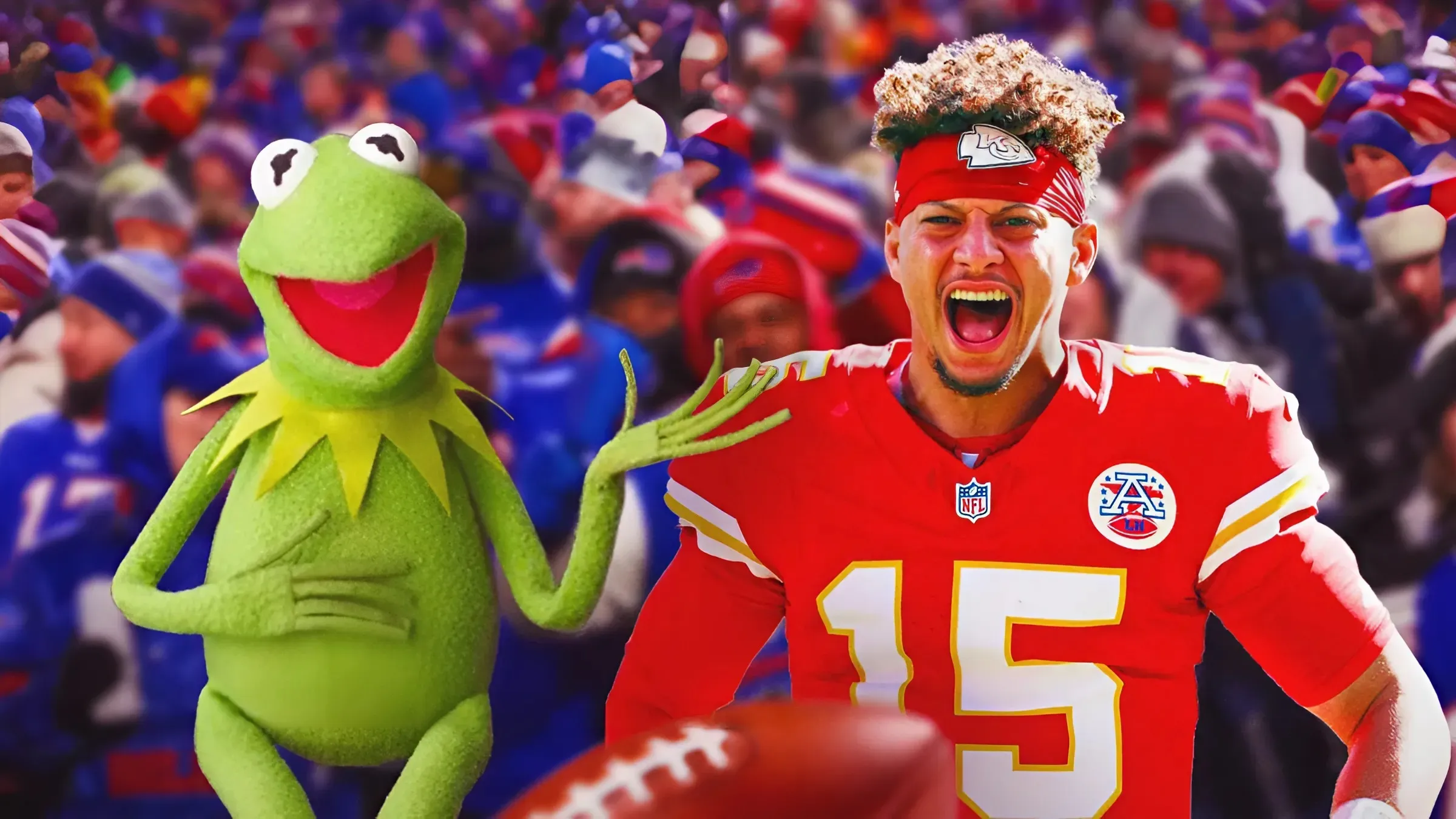 Bills fans hang Kermit the Frog in Patrick Mahomes jersey before Chiefs game