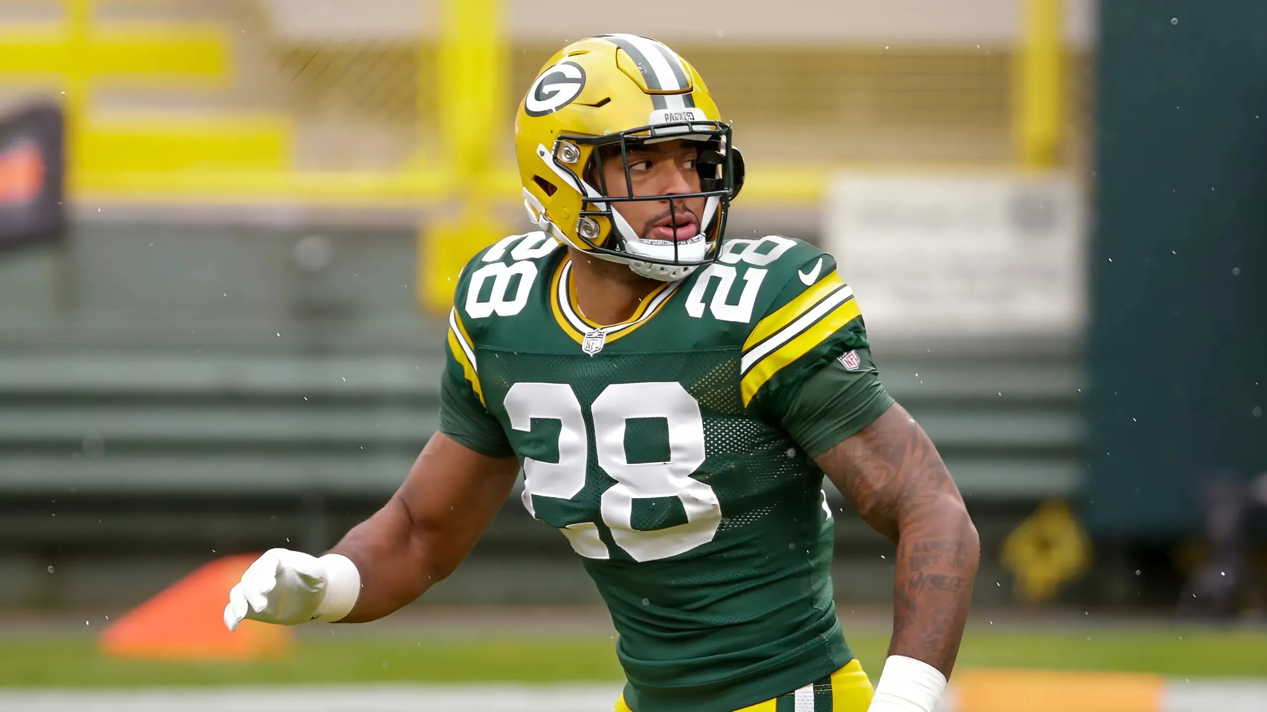 AJ Dillon hilariously dunks on the Chicago Bears after Packers block game-winning FG