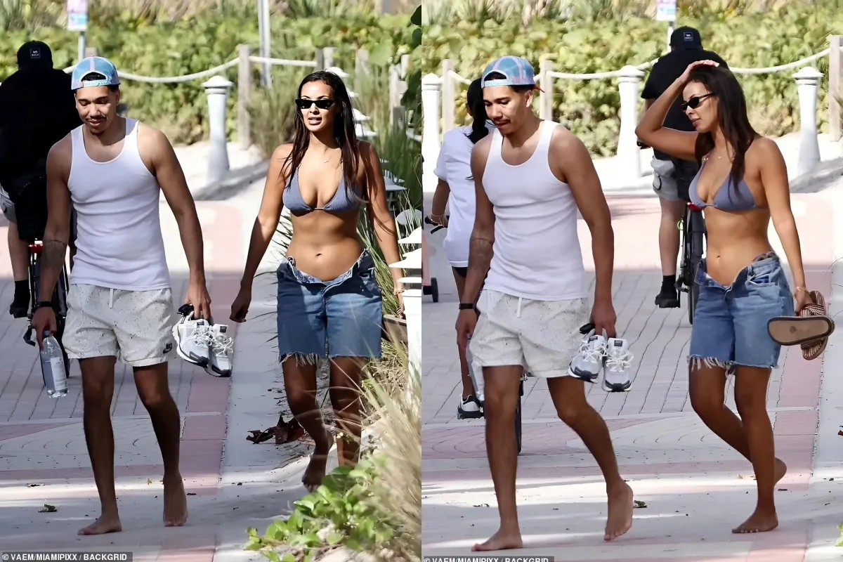 Maya Jama showcases her incredible figure in a ribbed lilac bikini as she joins internet personality Craig Mitch for a stroll around Miami after split with Stormzy ngocc