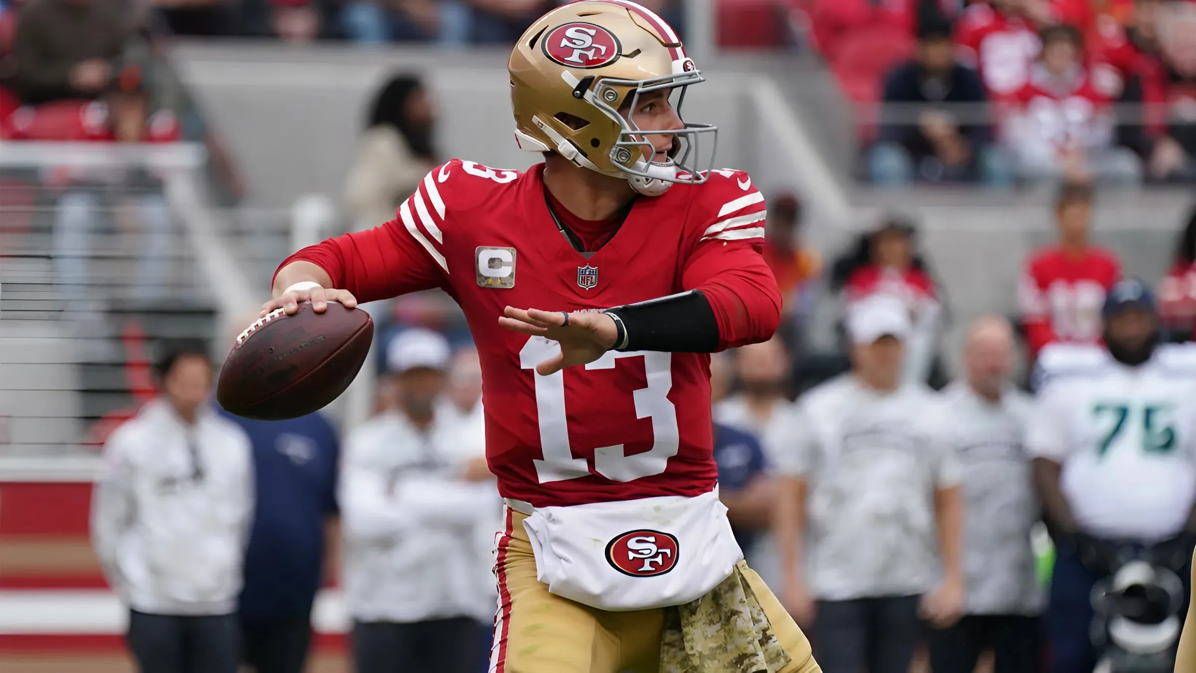 Brock Purdy's availability for the 49ers this week is uncertain due to a shoulder injury