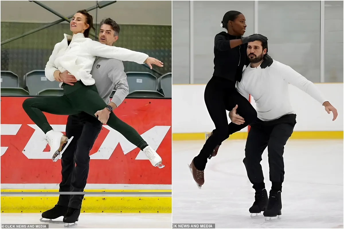 Ferne McCann shows off her impressive skating skills as Dan Edgar practises daring lifts during gruelling Dancing On Ice training liennhi