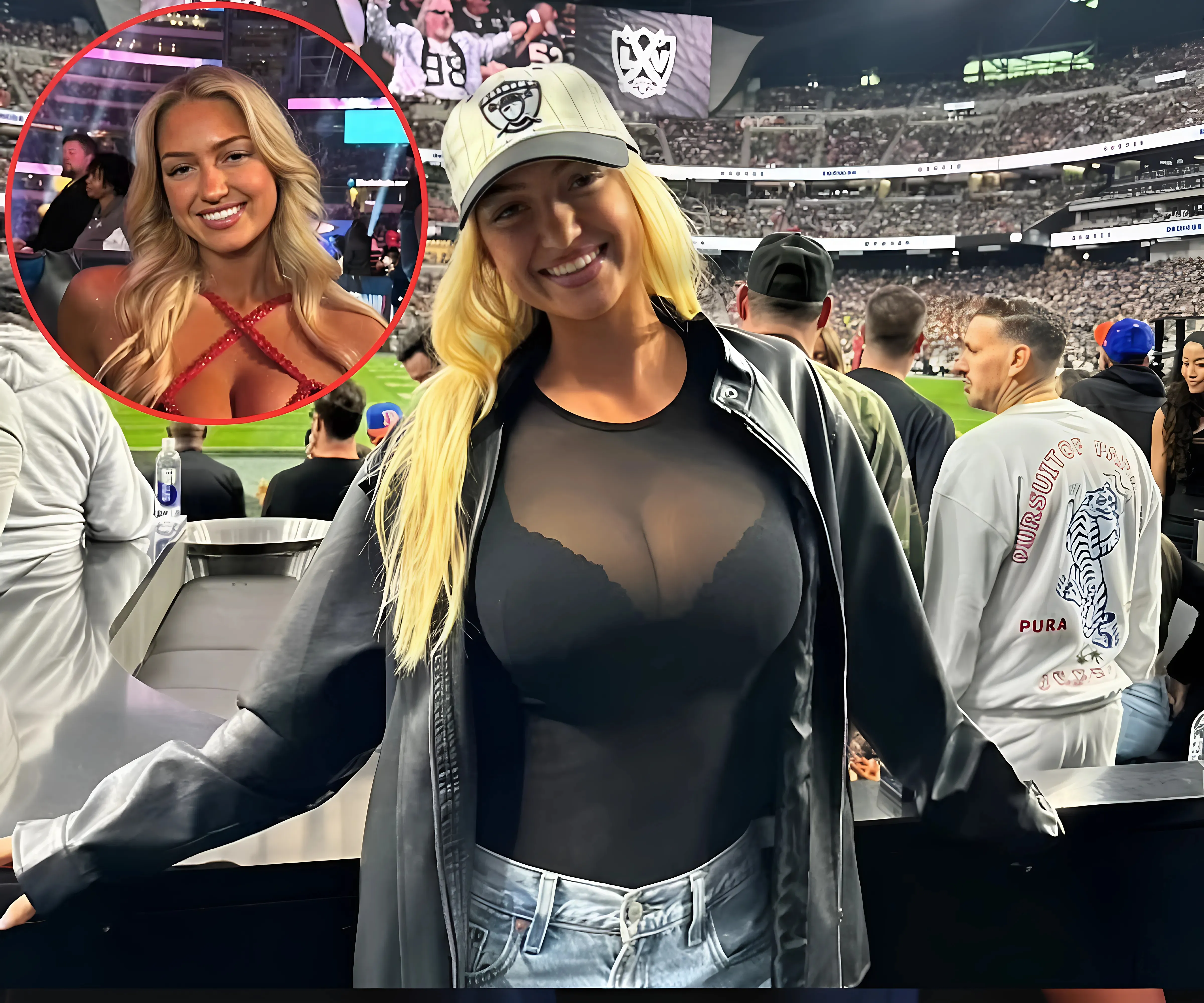 Viral ring girl Sydney Thomas stuns in revealing see-through outfit at Raiders-Broncos game - suong