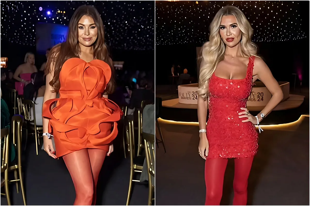 Jess Wright and Christine McGuinness steal each other's style as they wear similar sexy red dresses and tights at the star-studded Beauty Awards liennhi