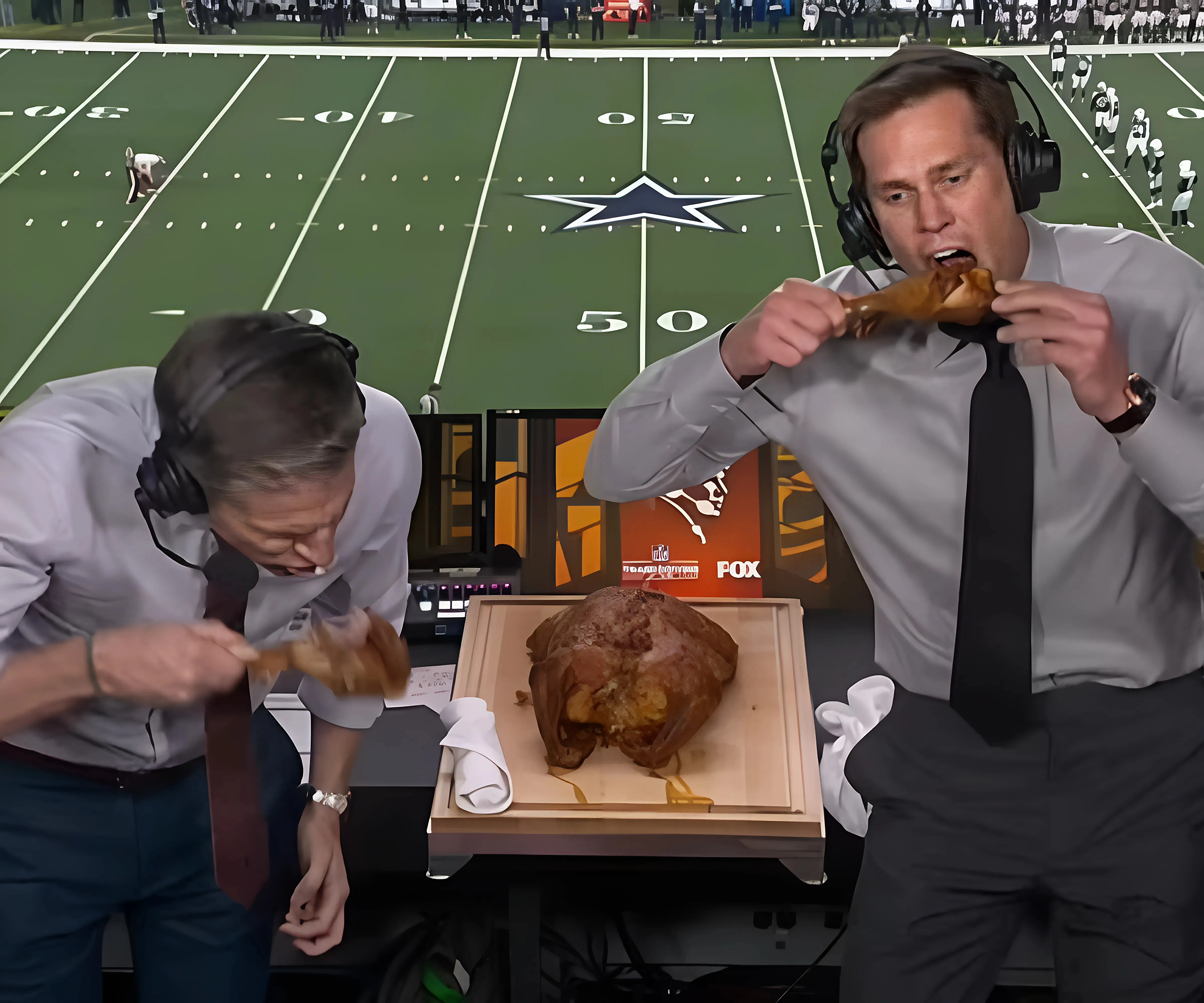 Fans spot huge Tom Brady gaffe as NFL legend tries Turducken for the first time on Fox Thanksgiving broadcast