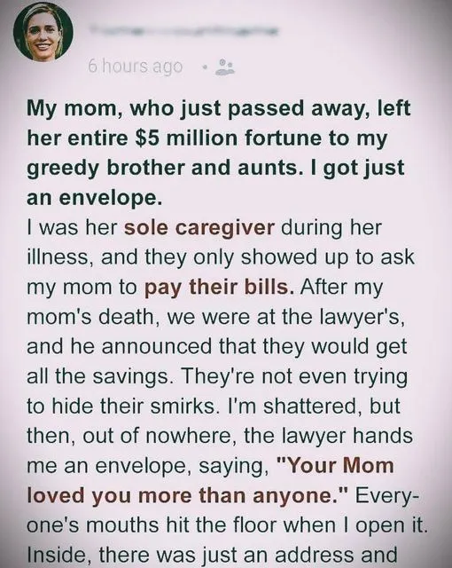 P3. My Late Mom Left $5 Million Inheritance To My Greedy Brother And Aunts, But I Only Got An Envelope With An Address