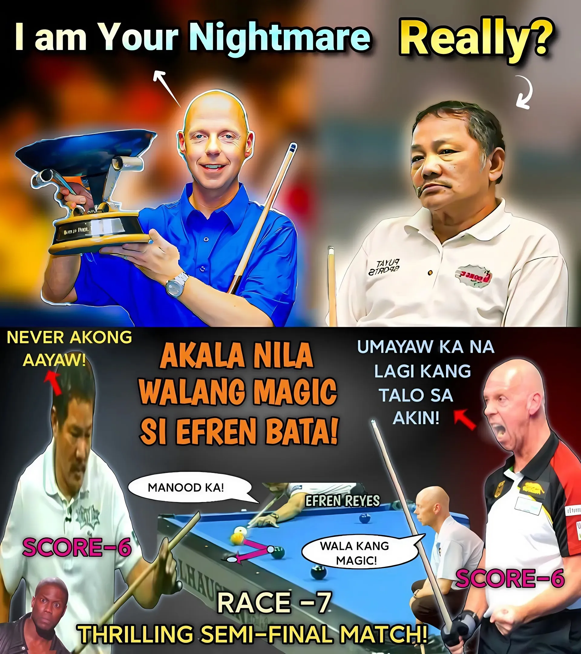 Dramatic Battle: Efren 'Bata' Reyes Faces Off Against His Rivals - A Showdown Between Filipino Legend and German Legend!