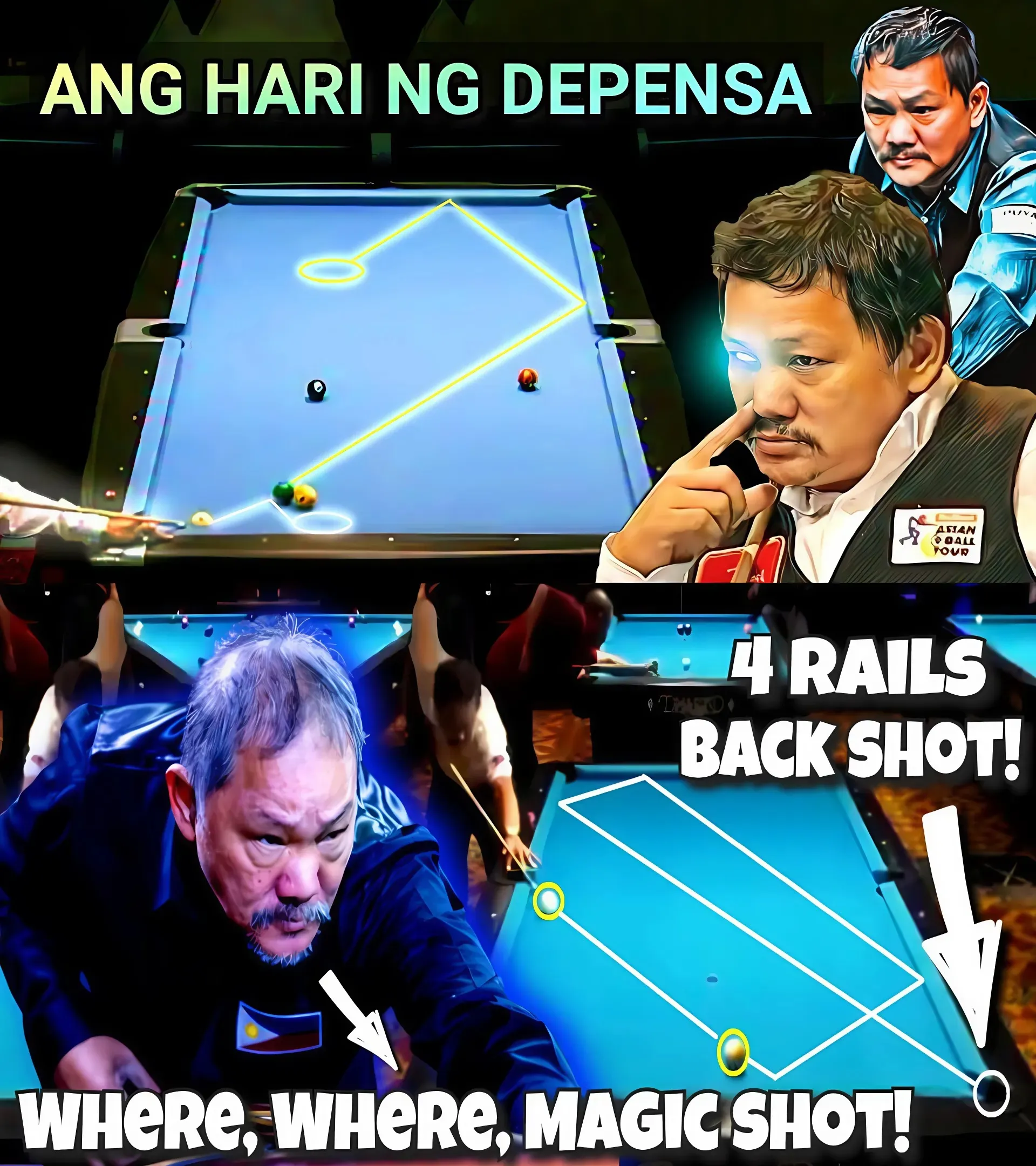 You Won't Believe Your Eyes When Efren Reyes Shows Off His Ultimate Ball-Striking Skills In Bank Shots In The Finals!😲🎱🔥