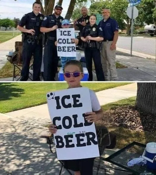 9. Police are called on boy selling ‘Ice Cold Beer’ but his clever sign has them laughing