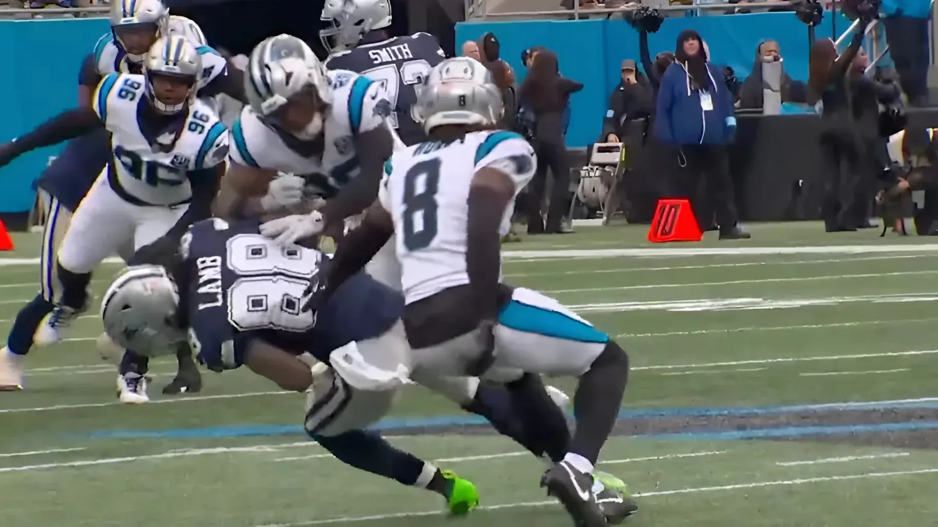 Greg Olsen rips officials for penalizing Panthers safety Xavier Woods for CeeDee Lamb hit